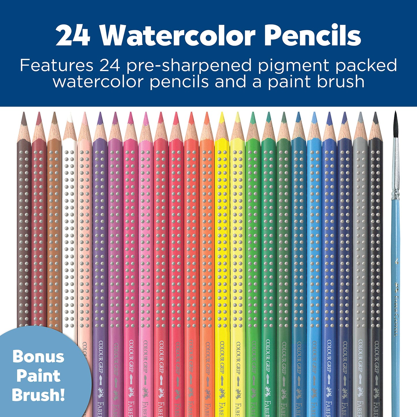 Faber-Castell Grip Watercolor EcoPencils | 24 Watercolor Pencil Set with Brush | Draw, Blend &