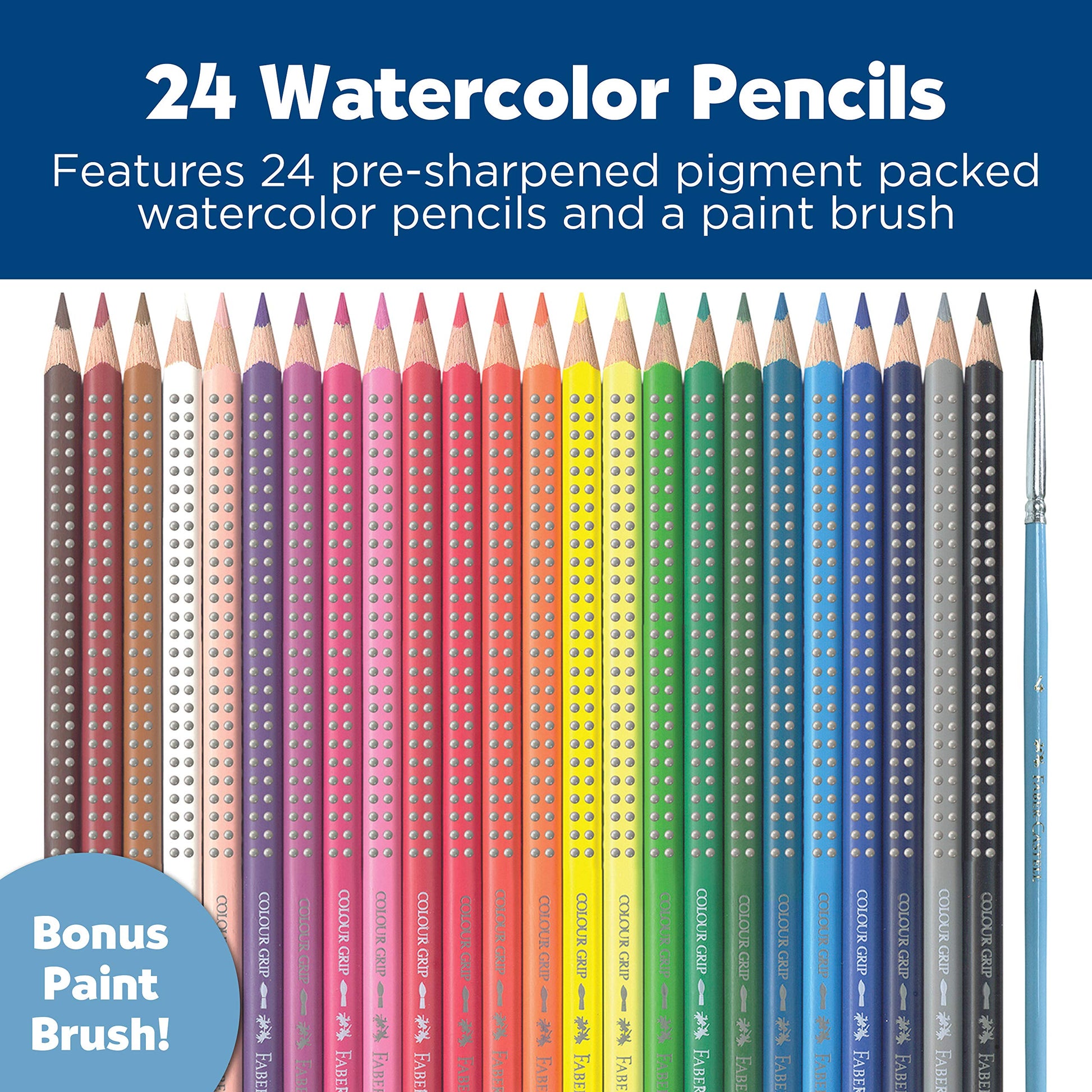 Faber-Castell Grip Watercolor EcoPencils | 24 Watercolor Pencil Set with Brush | Draw, Blend &