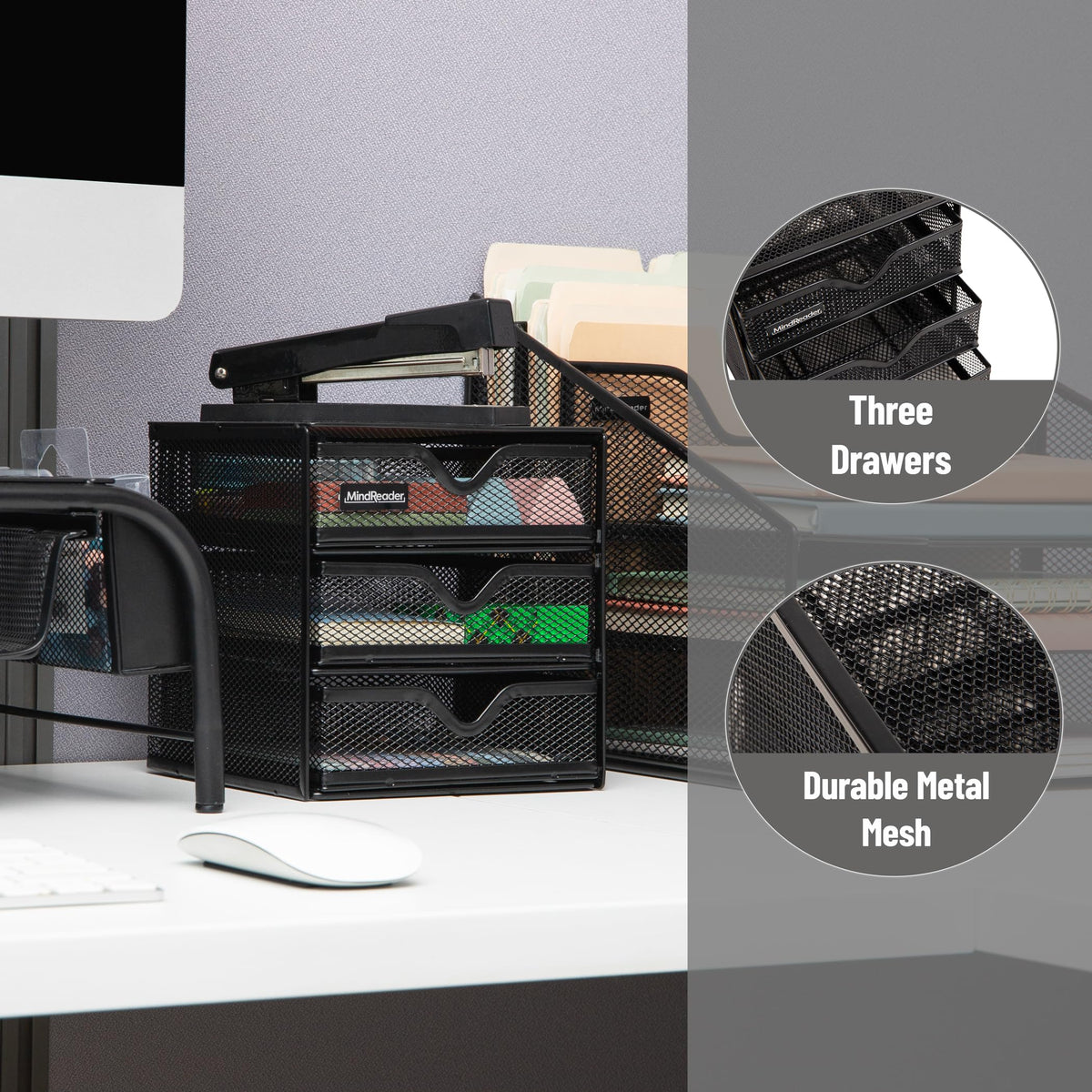 Mind Reader 3-Drawer Desktop Organizer for Small Office Supplies, Black