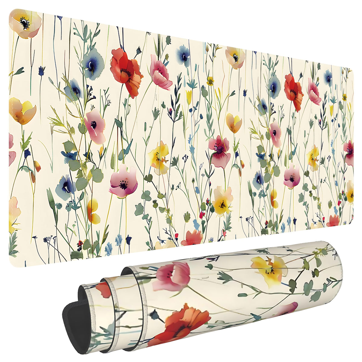 Wild Flowers Large Mouse Pad,Gaming Keyboard Desk Pad,Extended Mouse Mat Non-Slip Rubber Base with