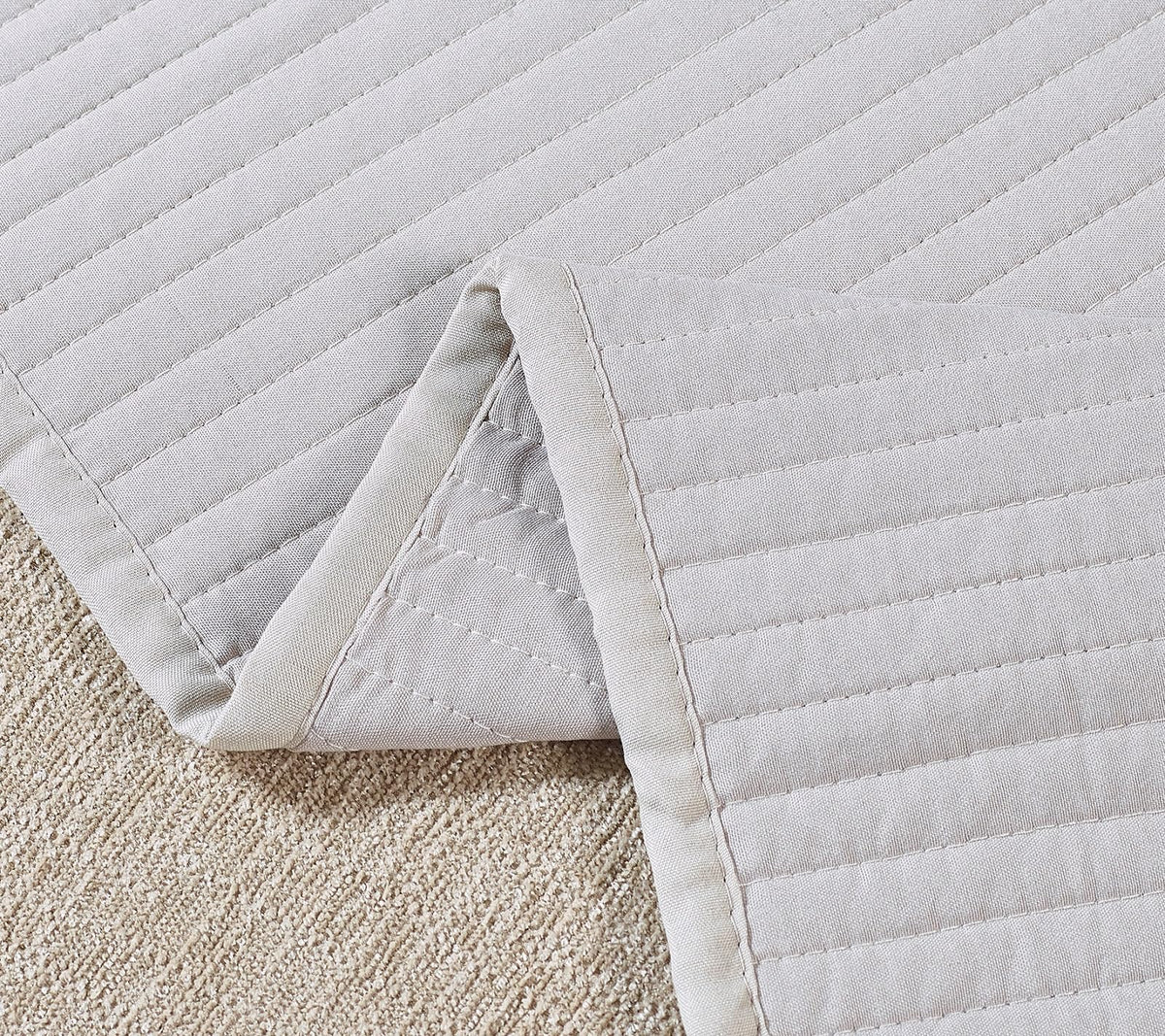 Brilliant Sunshine Light Beige Quilted Couch Armrest Cover, 35"×13"