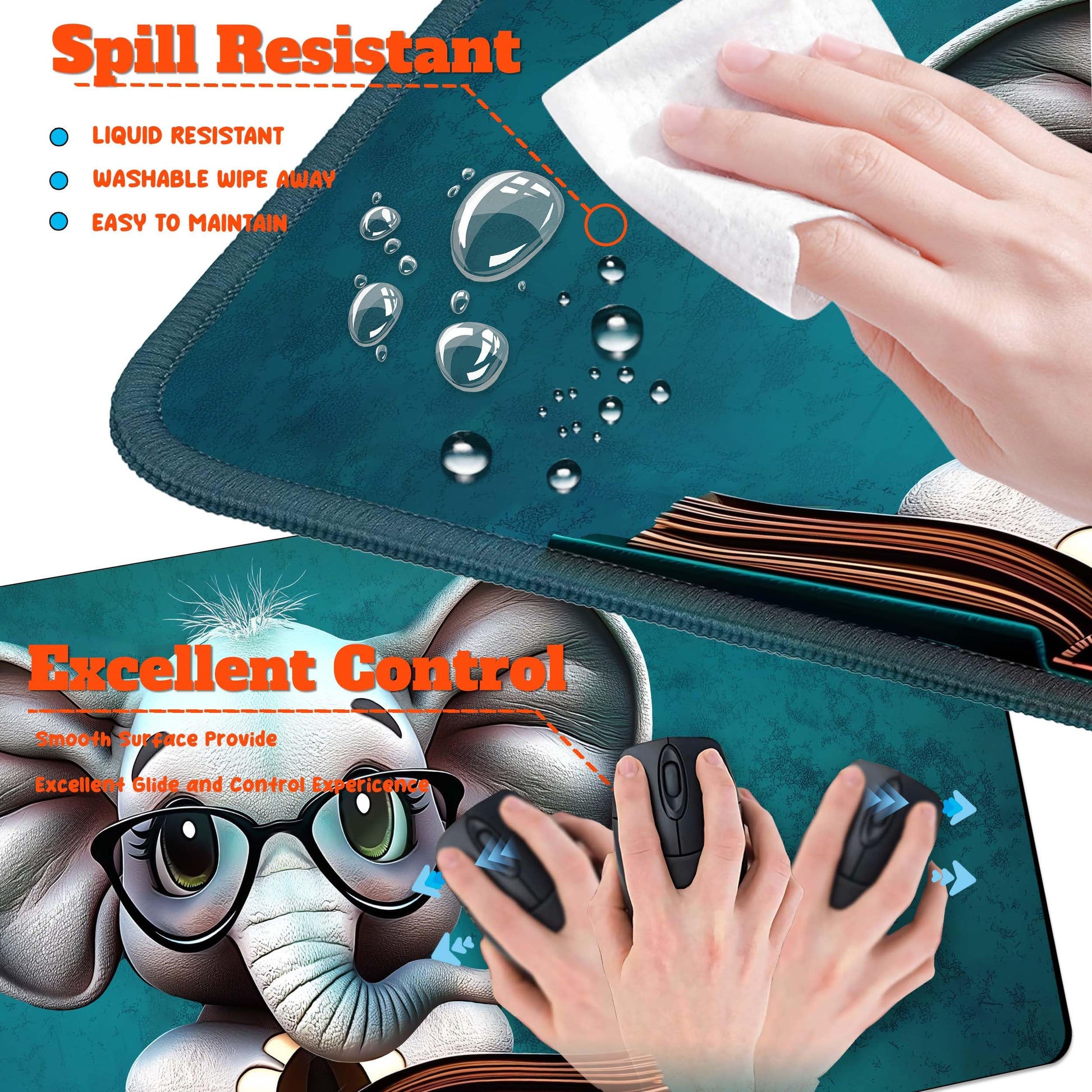 HaoSiTeck 4-Piece Extended Large Mouse Pad Set for Women Men with Elephant Design Includes 35.4 x