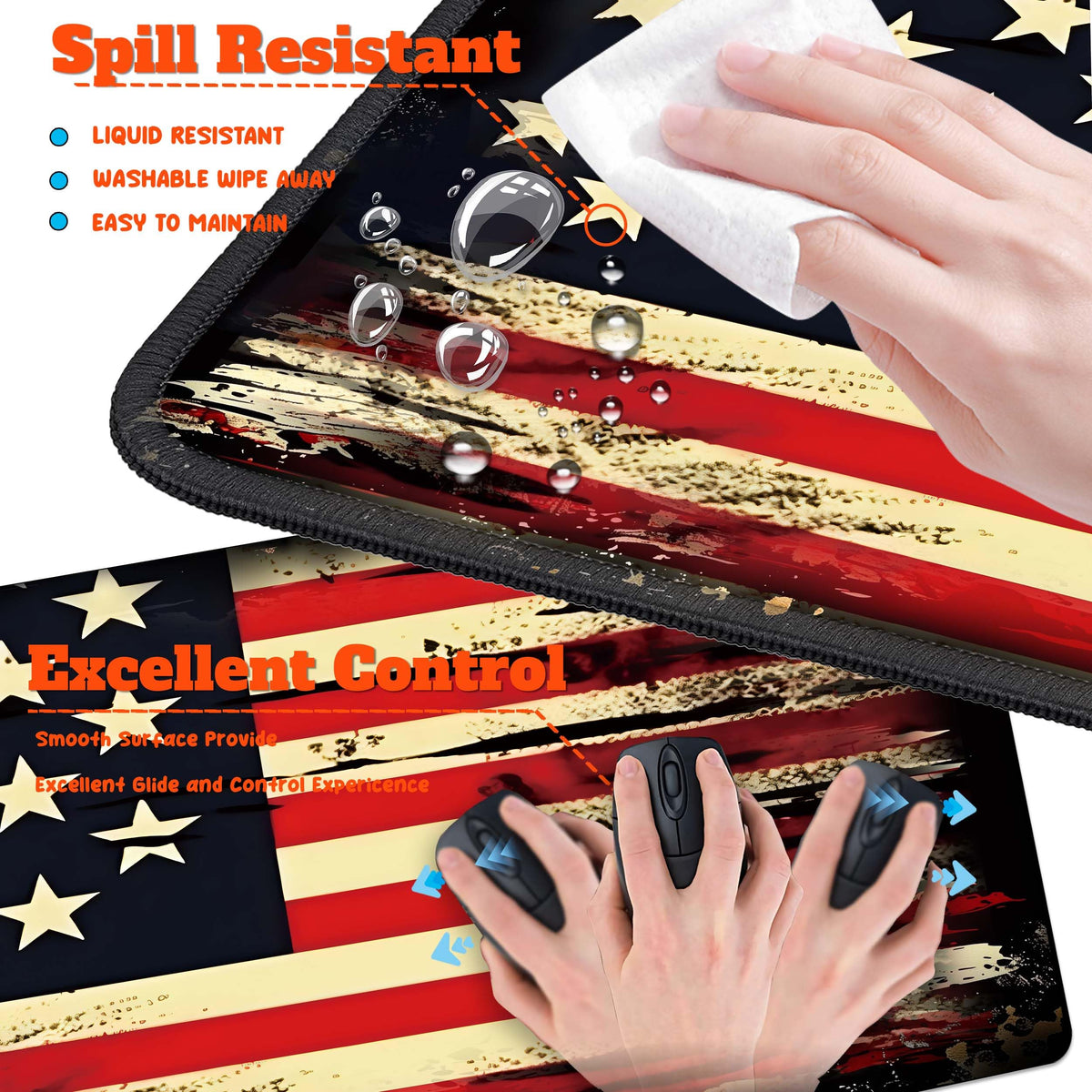 HaoSiTeck 4-Piece Extended Large Mouse Pad Set for Women Men with Retro Flag Design Includes 35.4 x