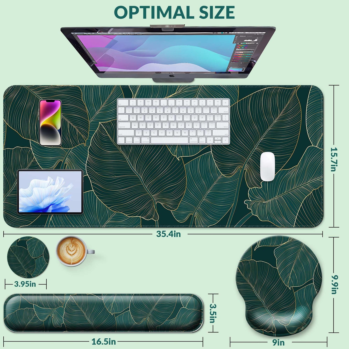 VINEBURY Desk Mat Set Keyboard and Mouse Pad with Wrist Rest Support