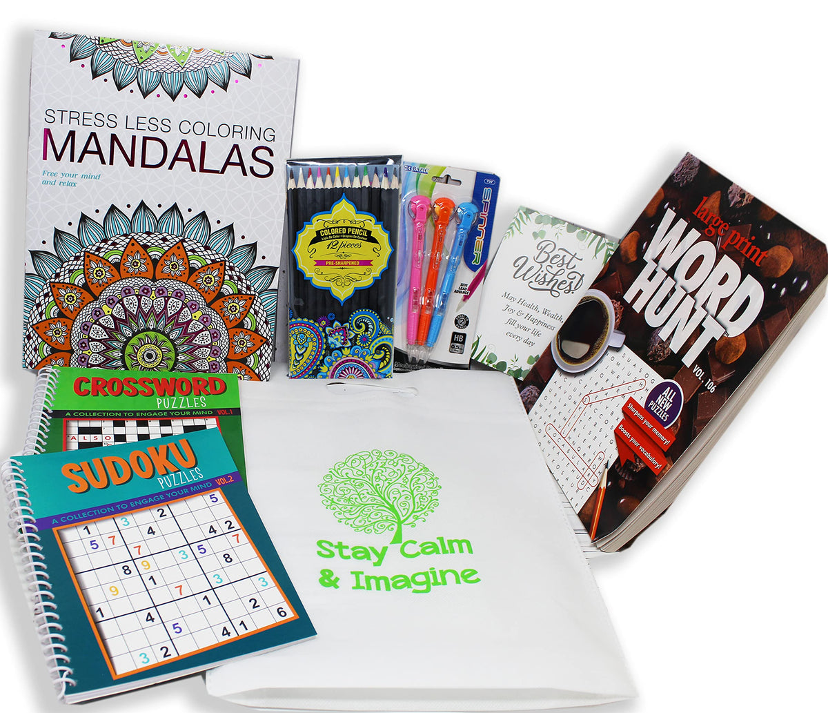 Get Well Soon Art kit home activities adult coloring books & pencils care package | Gift basket