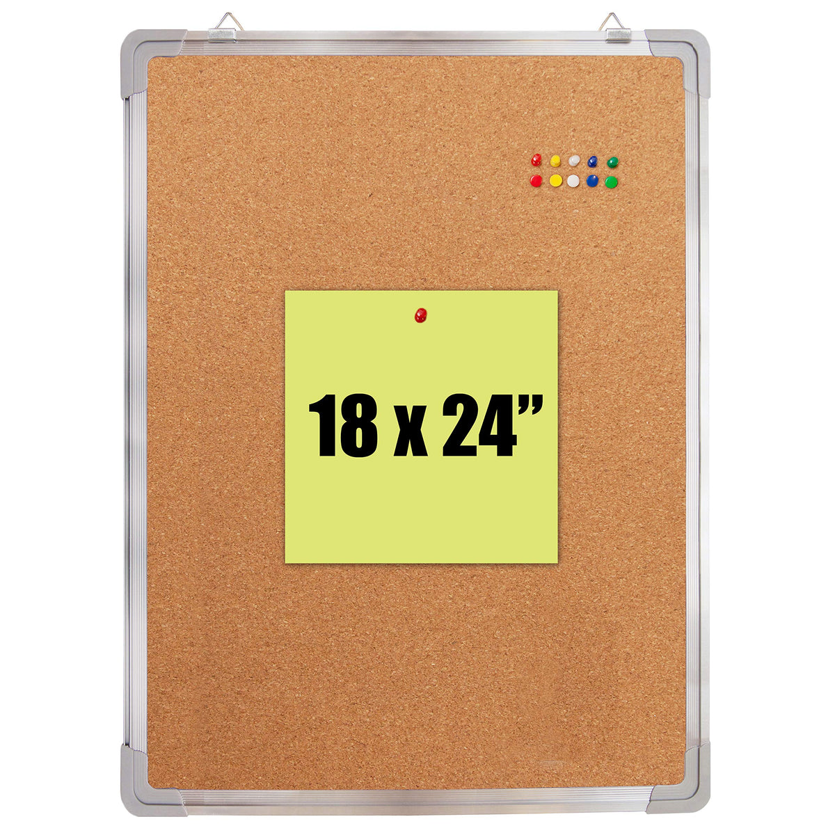 Cork Board 18x24 in, Framed Wall Hanging Bulletin Board with 10 Thumb Tacks