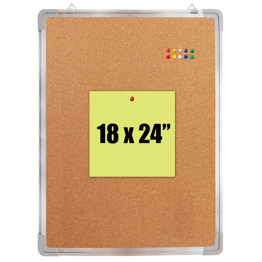 Cork Board 18x24 in, Framed Wall Hanging Bulletin Board with 10 Thumb Tacks