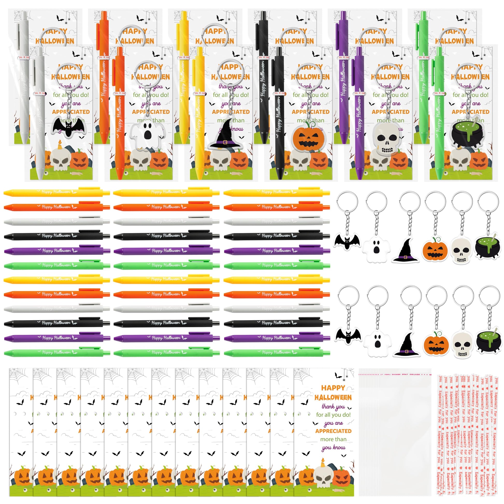 ANGOLIO Halloween Party Favors, 30 Sets Ballpoint Pens Bookmarks Keychains