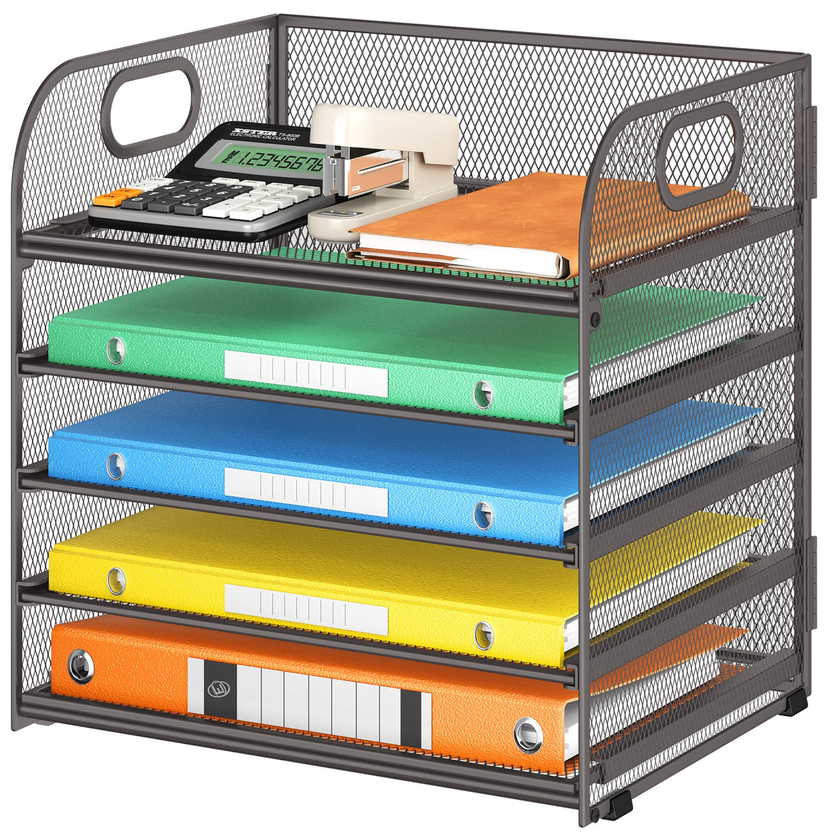 Lavatino 5 Tray Desk File Organizer, Mesh Paper Sorter Letter Tray Organizer with Handle, Desktop