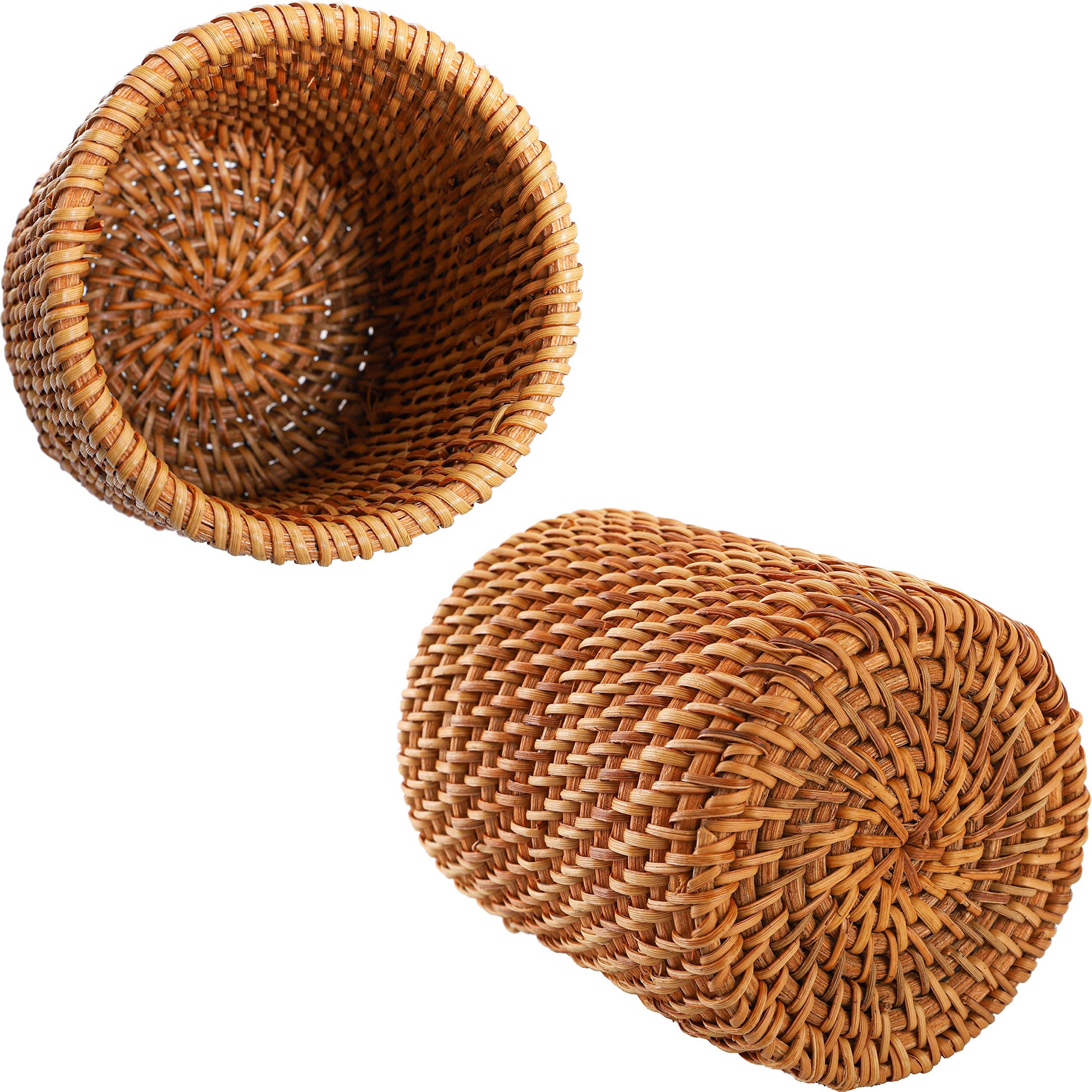 Okllen 2 Pack Rattan Pencil Holder, Handmade Wicker Pen Cup Makeup Brushes Holder, Woven Vine Desk