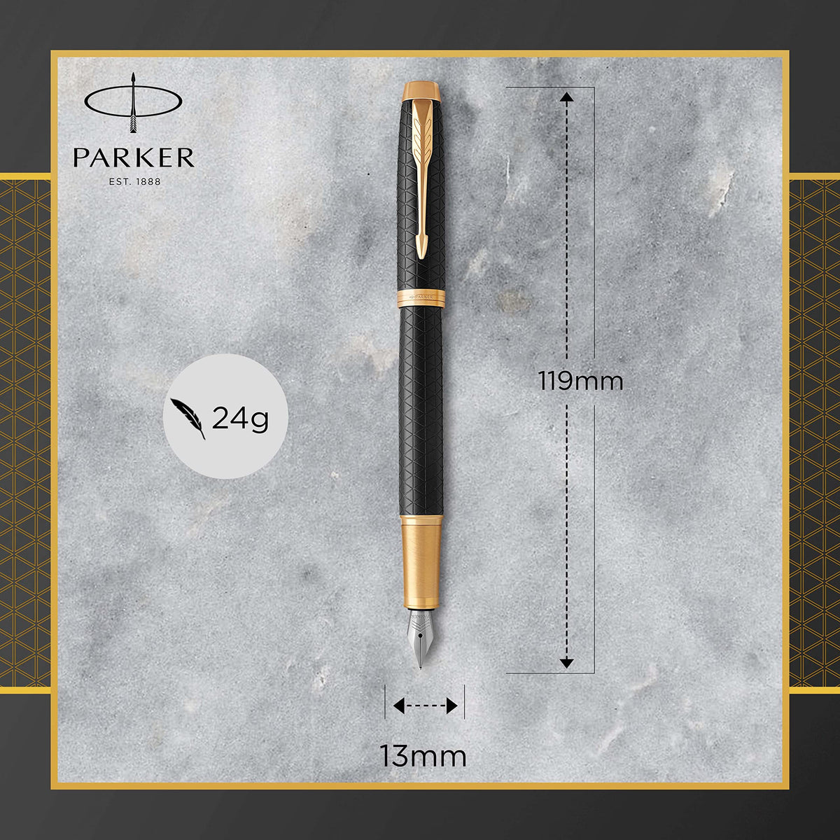 PARKER IM Fountain Pen, Premium Black, Medium Nib with Blue Ink Refill (1931653)