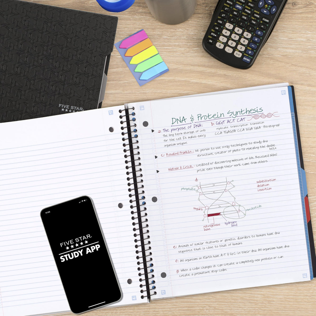 Five Star Advance Spiral Notebook + Study App, 3 Subject, College Ruled Paper, 8-1/2" x 11", 150