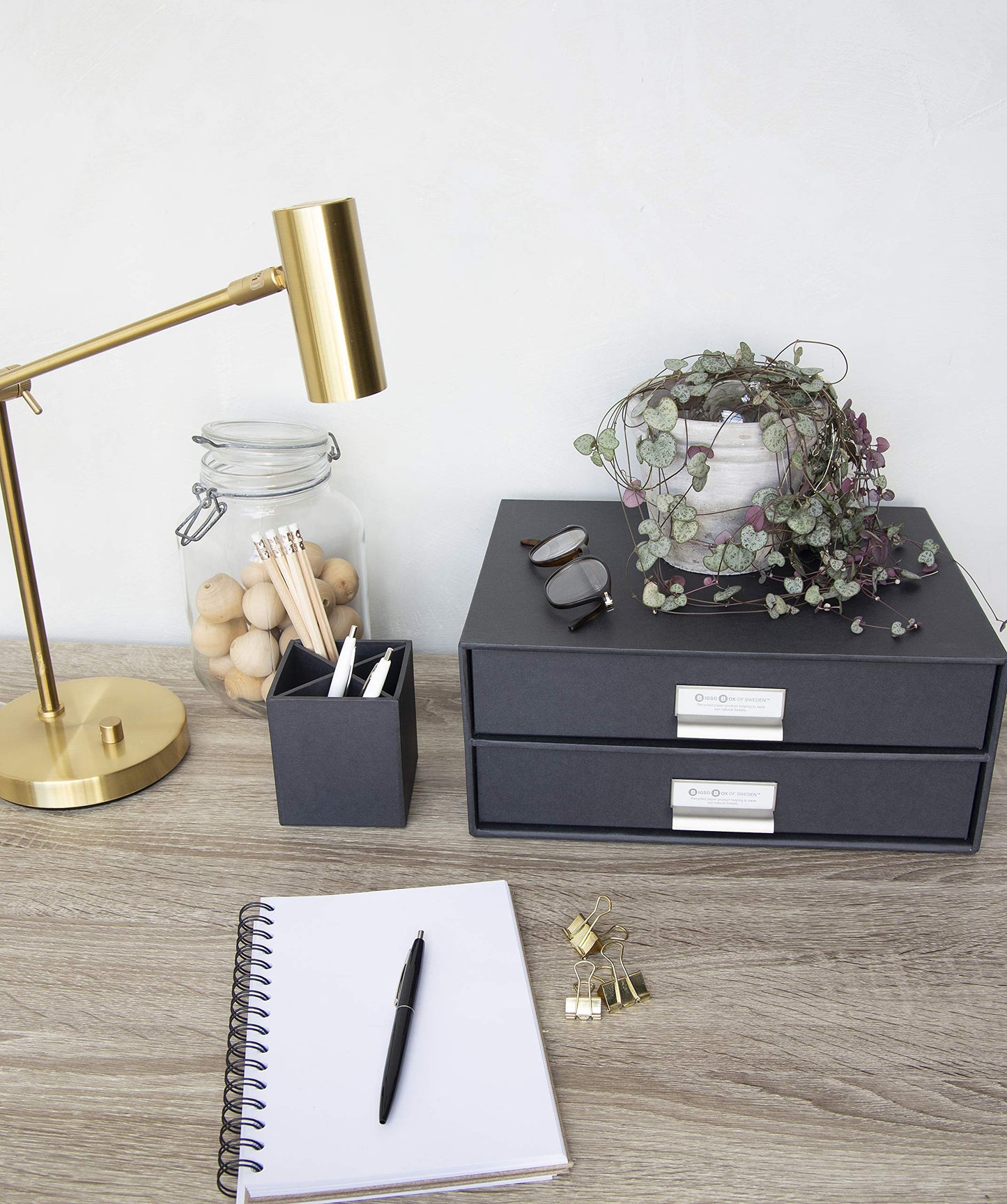Bigso Box of Sweden Birger 2-Drawer Fiberboard Label Frame Document Letter Box | Desktop Drawers