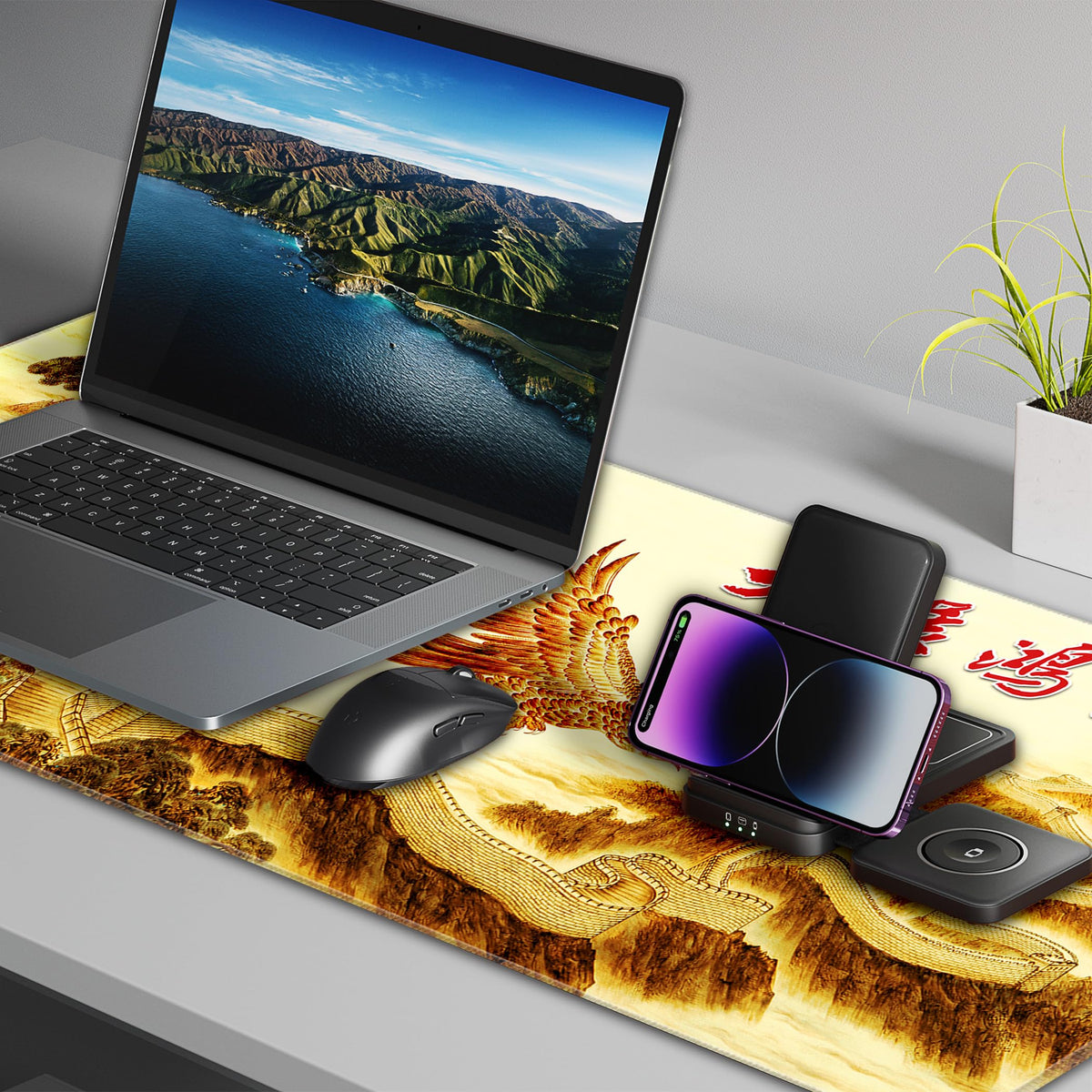 LL-COEUR XXL Landscape Gaming Mouse Pad Computer Keyboard Mat Office Desk Pad (Eagle, 35.4" x 15.7"