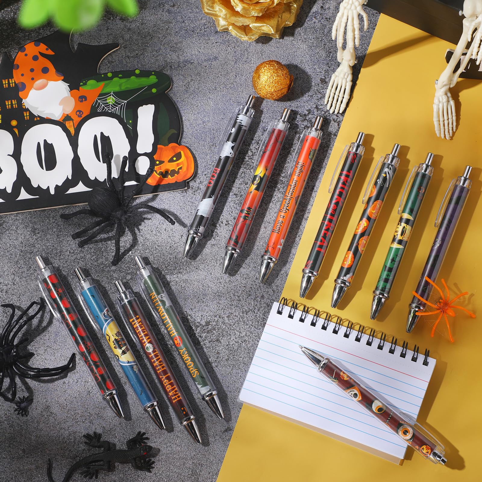Cholemy 48 Pcs Halloween Pens Bulk Retractable Pumpkin Novelty Black Ink