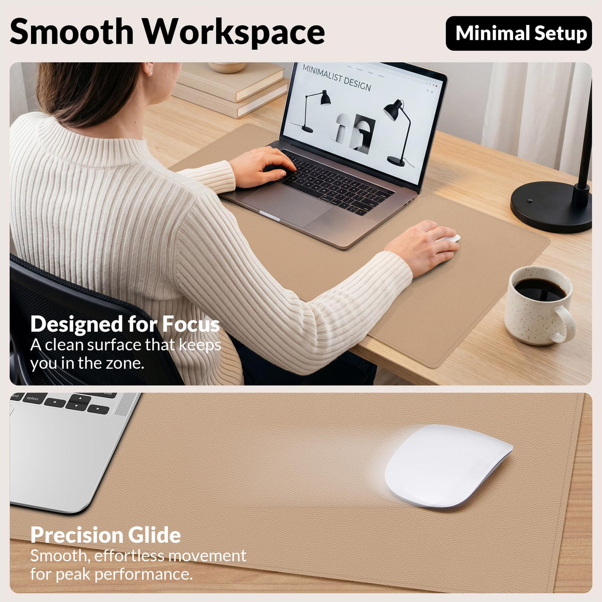 AFIING Cork Desk Mat, Dark Apricot, 35.4" x 17", Desk Pad Protector