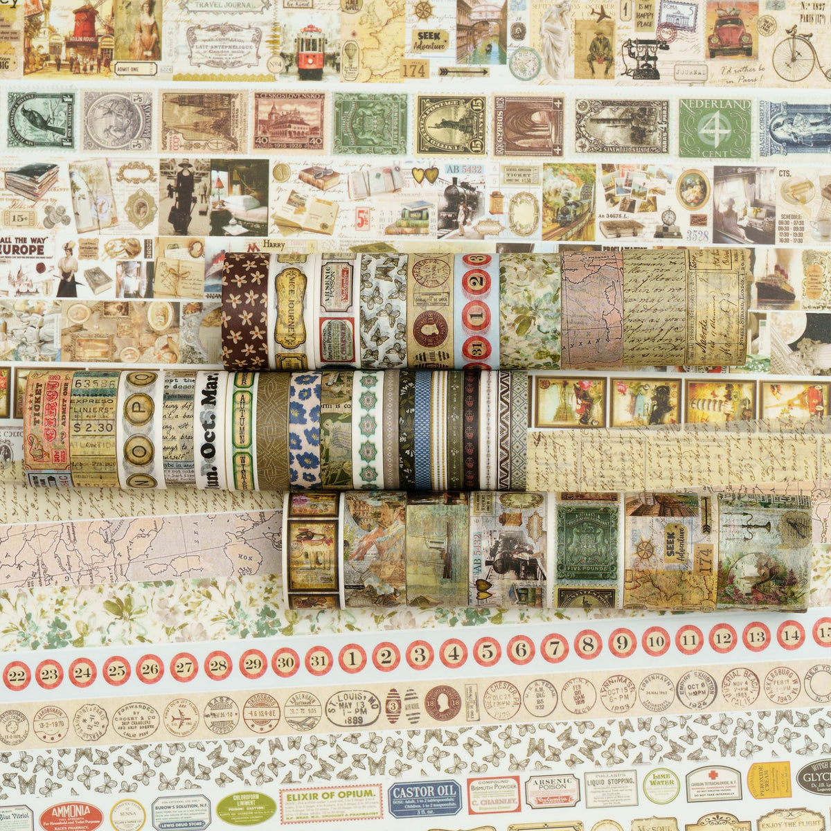 Songdao 36 Rolls Vintage Washi Tape Pack Retro Arts Adhesive Tapes Wide Chronicle Decorative