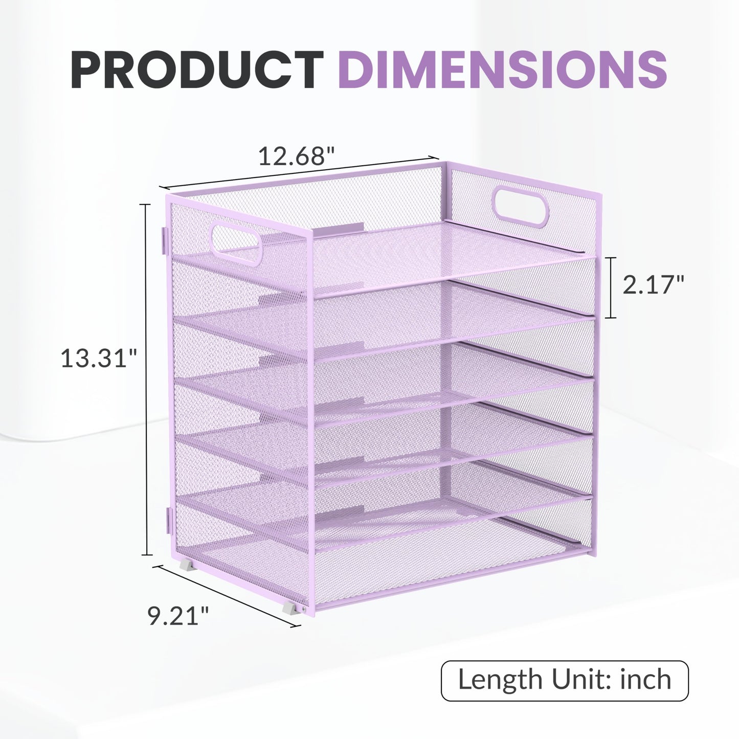 Daltack 6-Tier Paper Organizer for Desk with Handle, Purple