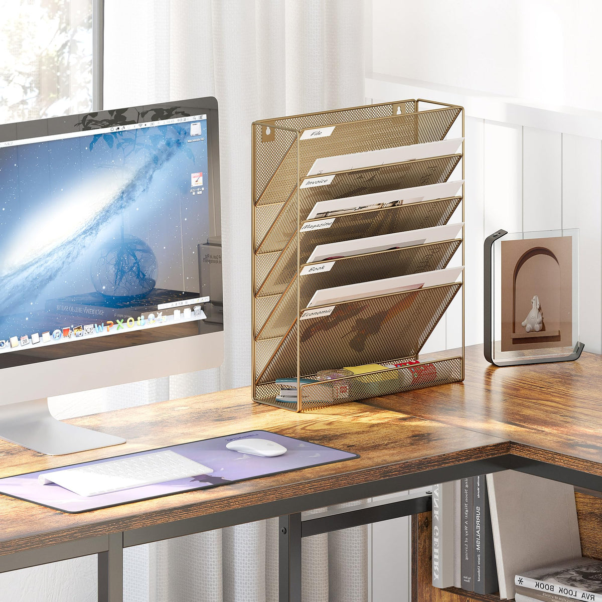 EasyPAG 5 Tier Wall File Holder, Mesh Hanging Folder Organizer with Classify Label, Versatile Desk