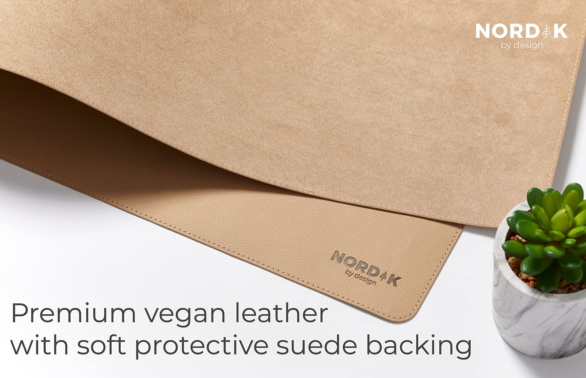 Nordik Leather Desk Mat -Champagne Beige- Large Leather Desk Pad 35x17 in