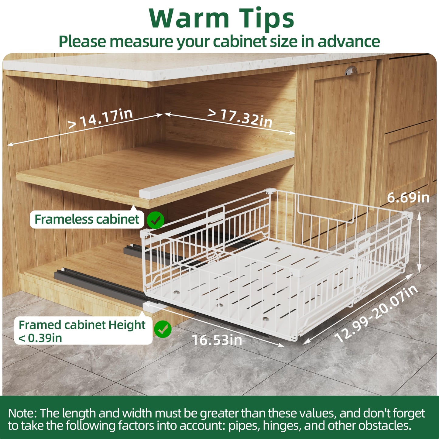 NETEL 2 Pack Expandable Pull Out Cabinet Organizer, 16.5" Deep White