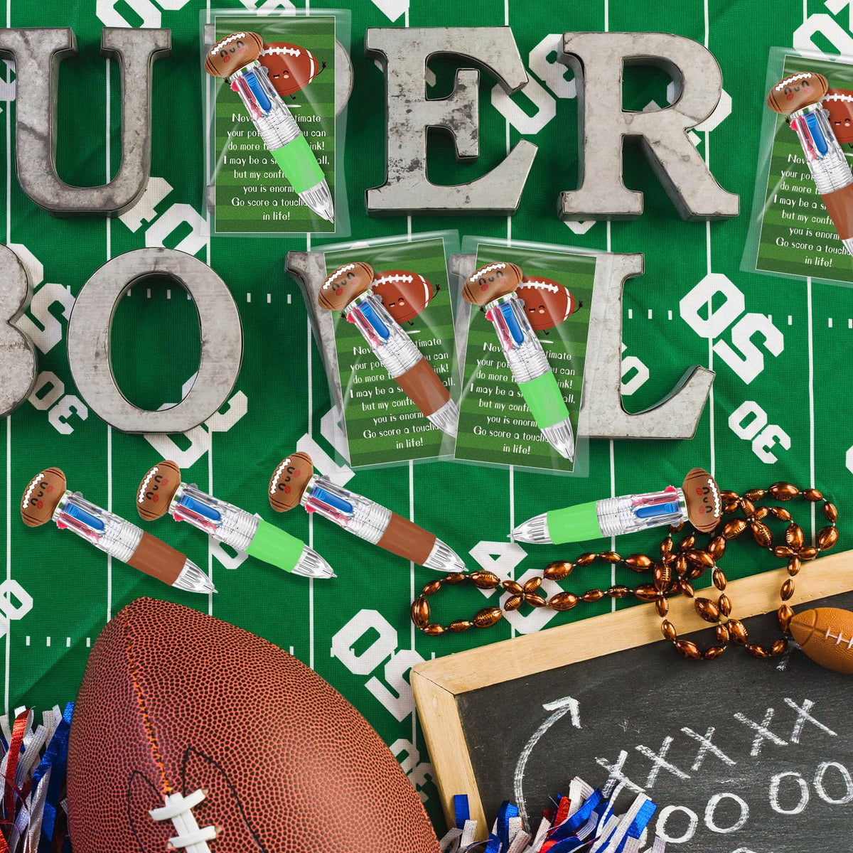 Sayglossy 36 Sets Football Party Favor Pens Bulk, 4-in-1 Pens with Cards
