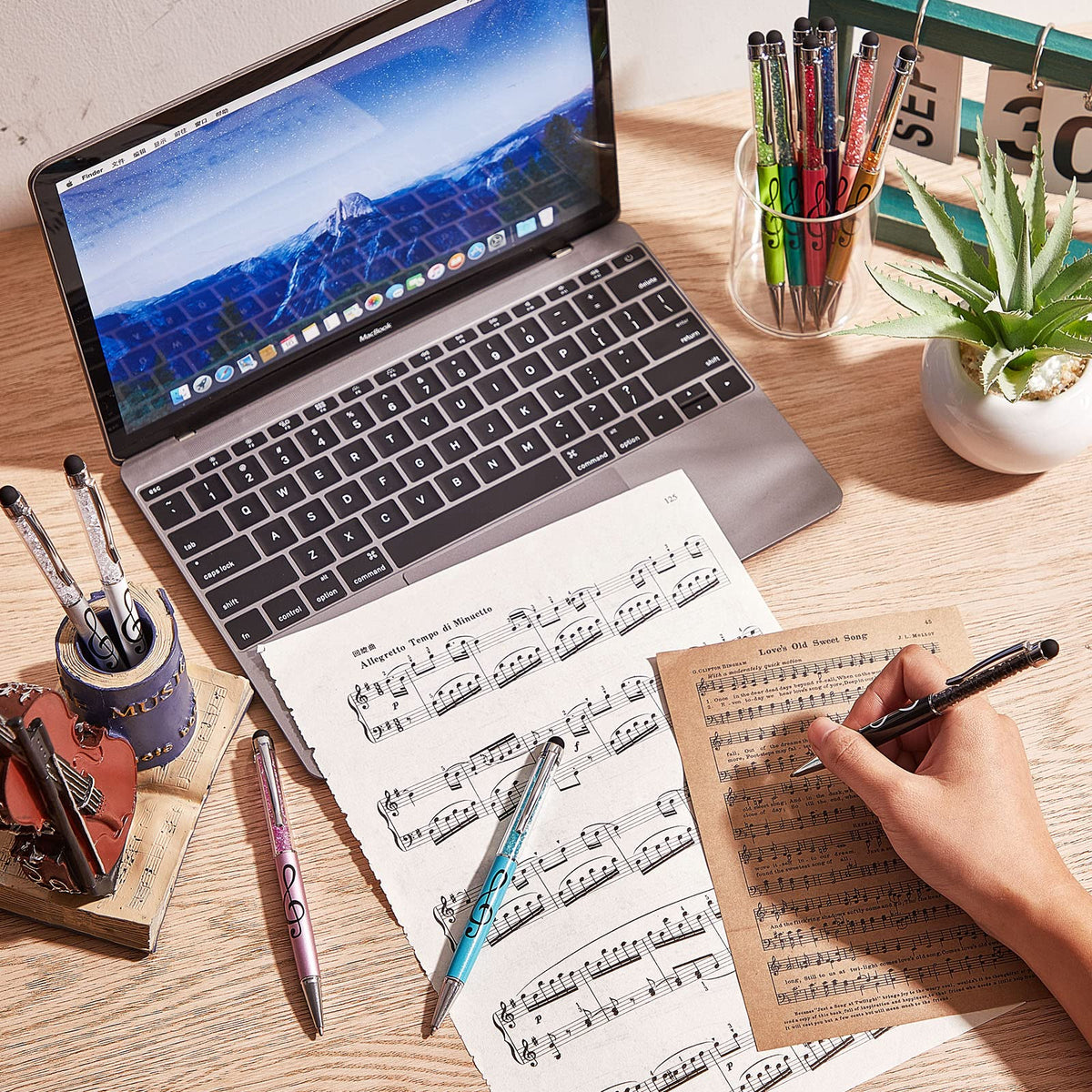 Outus 24 Pieces Stylus Music Pen 2-in-1 Piano Student Gift Crystal Ballpoint Retractable Pen