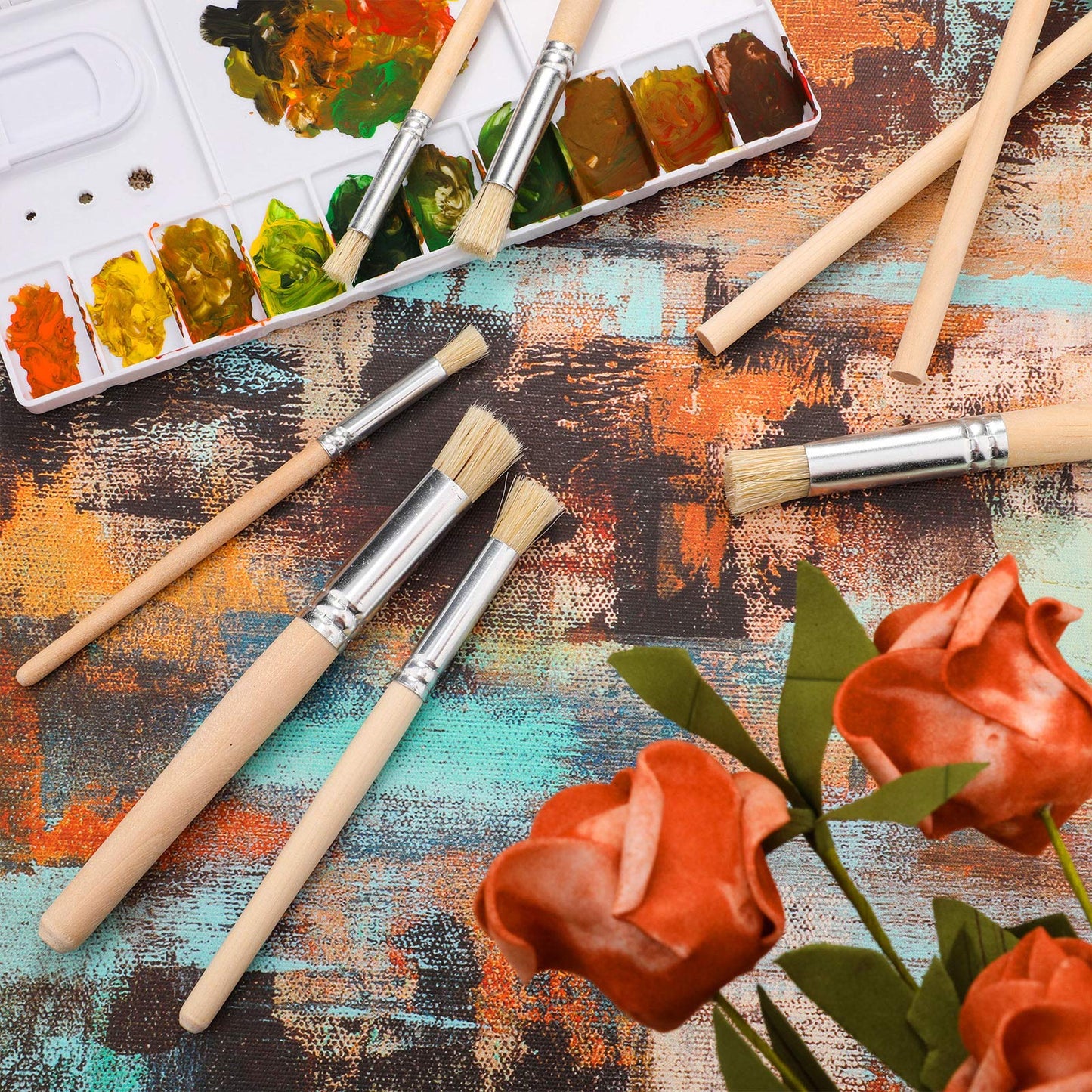 Patelai 24 Pcs Wood Stencil Brushes Natural Bristle Dome Art Painting Brush