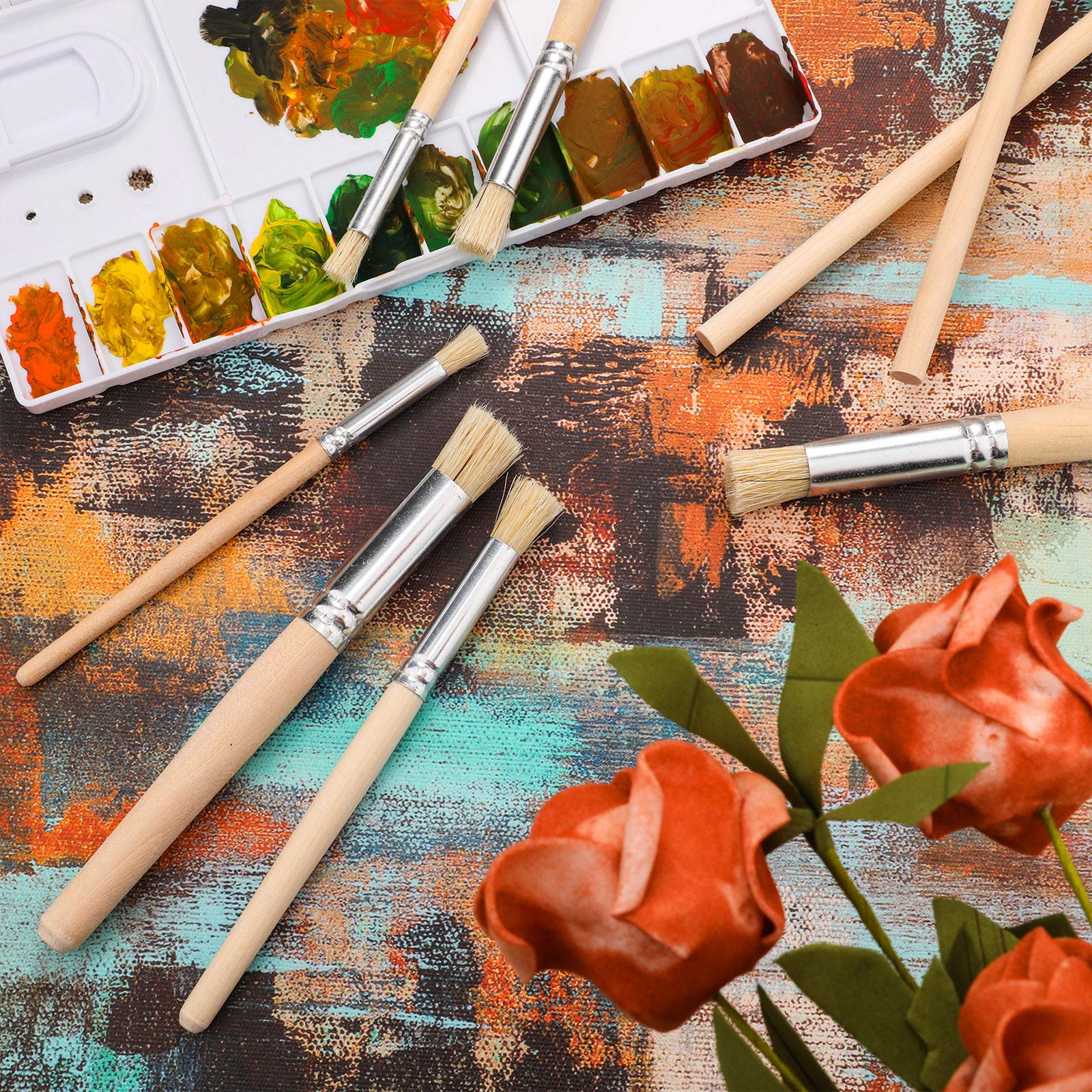 Patelai 24 Pcs Wood Stencil Brushes Natural Bristle Dome Art Painting Brush