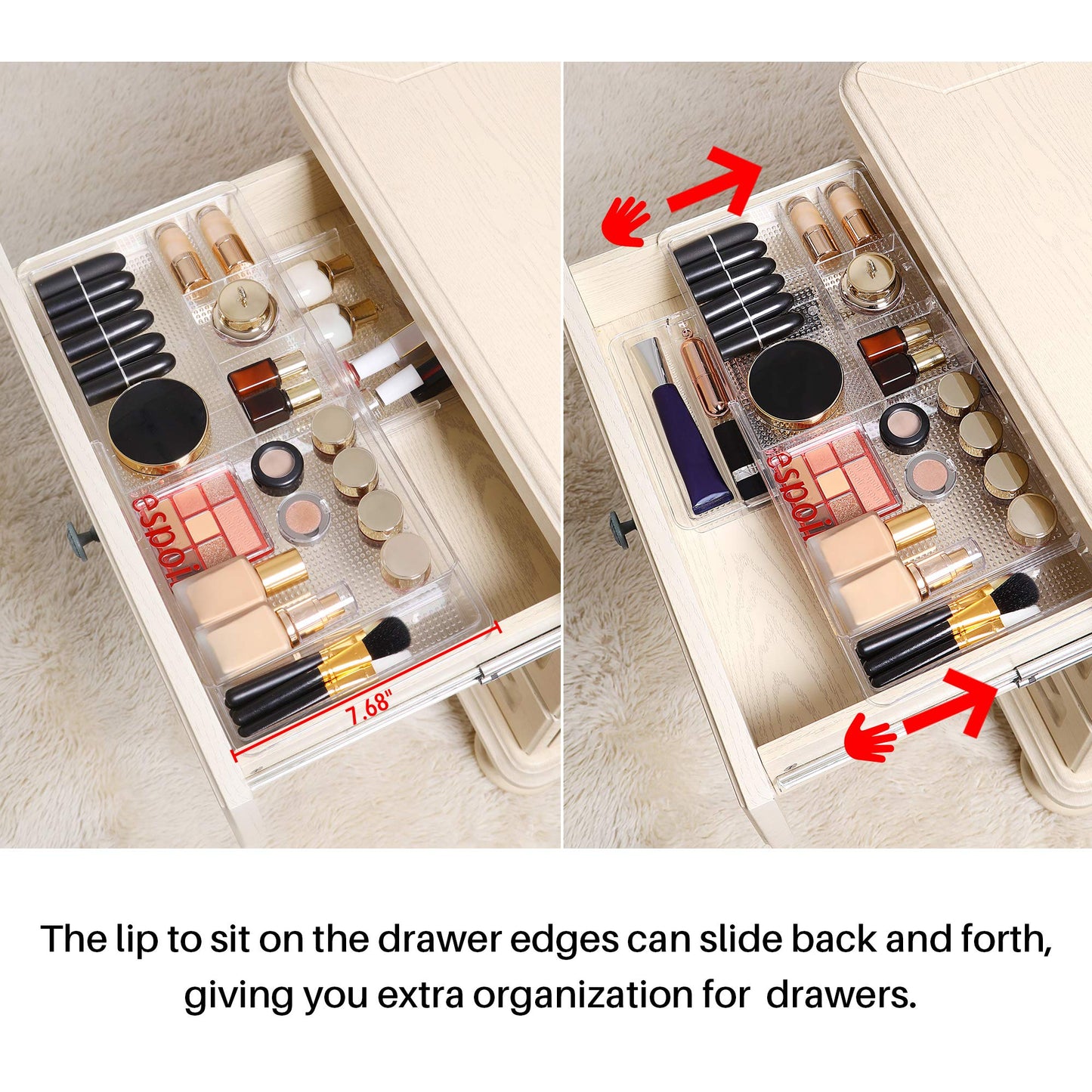 Oubonun Expandable Shallow Vanity Plastic Makeup Drawer Organizers, 4 Pack