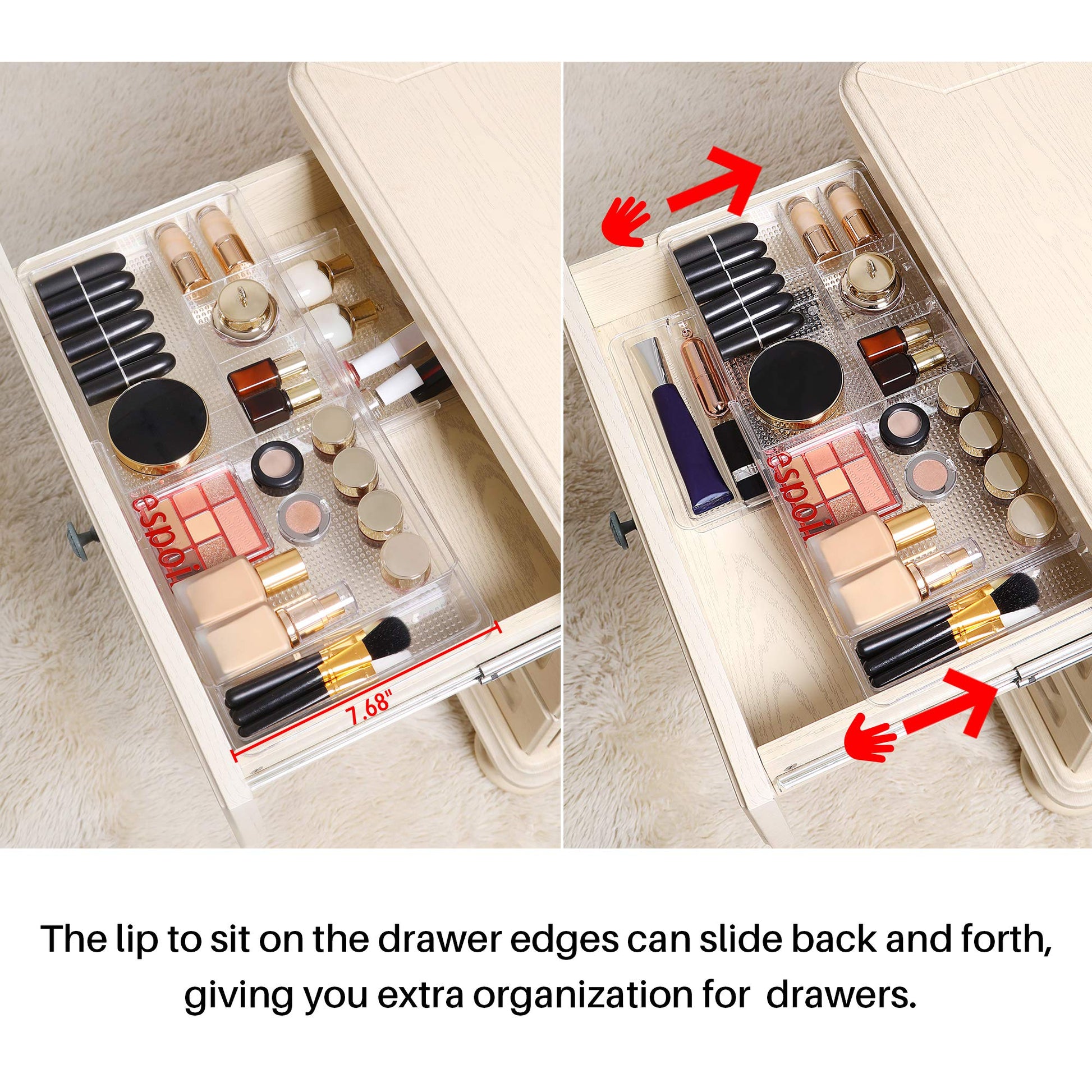 Oubonun Expandable Shallow Vanity Plastic Makeup Drawer Organizers, 4 Pack