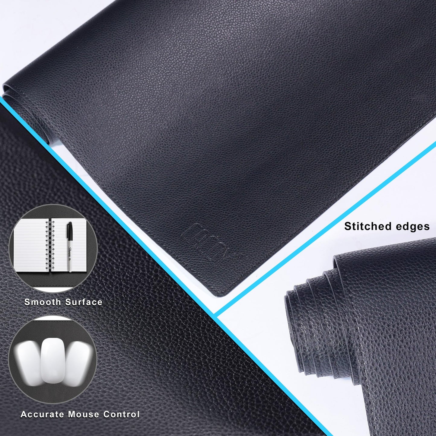 Cacoy 59"x27.5" Leather Desk Mat, Waterproof Office Desk Pad Blotter, Black
