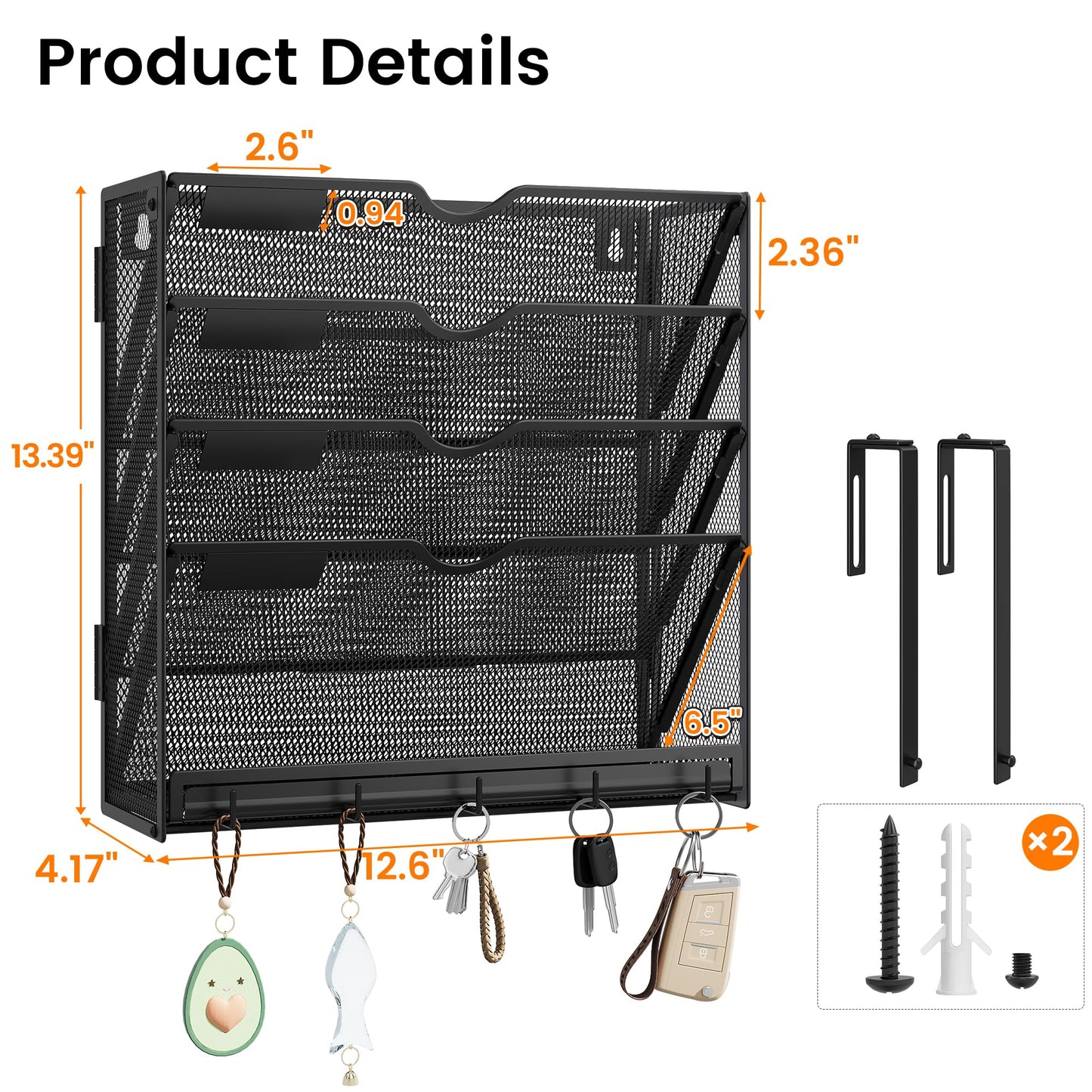 Kinkota Hanging Wall File Organizer 5-Tier Wall Mount Mail Organizer