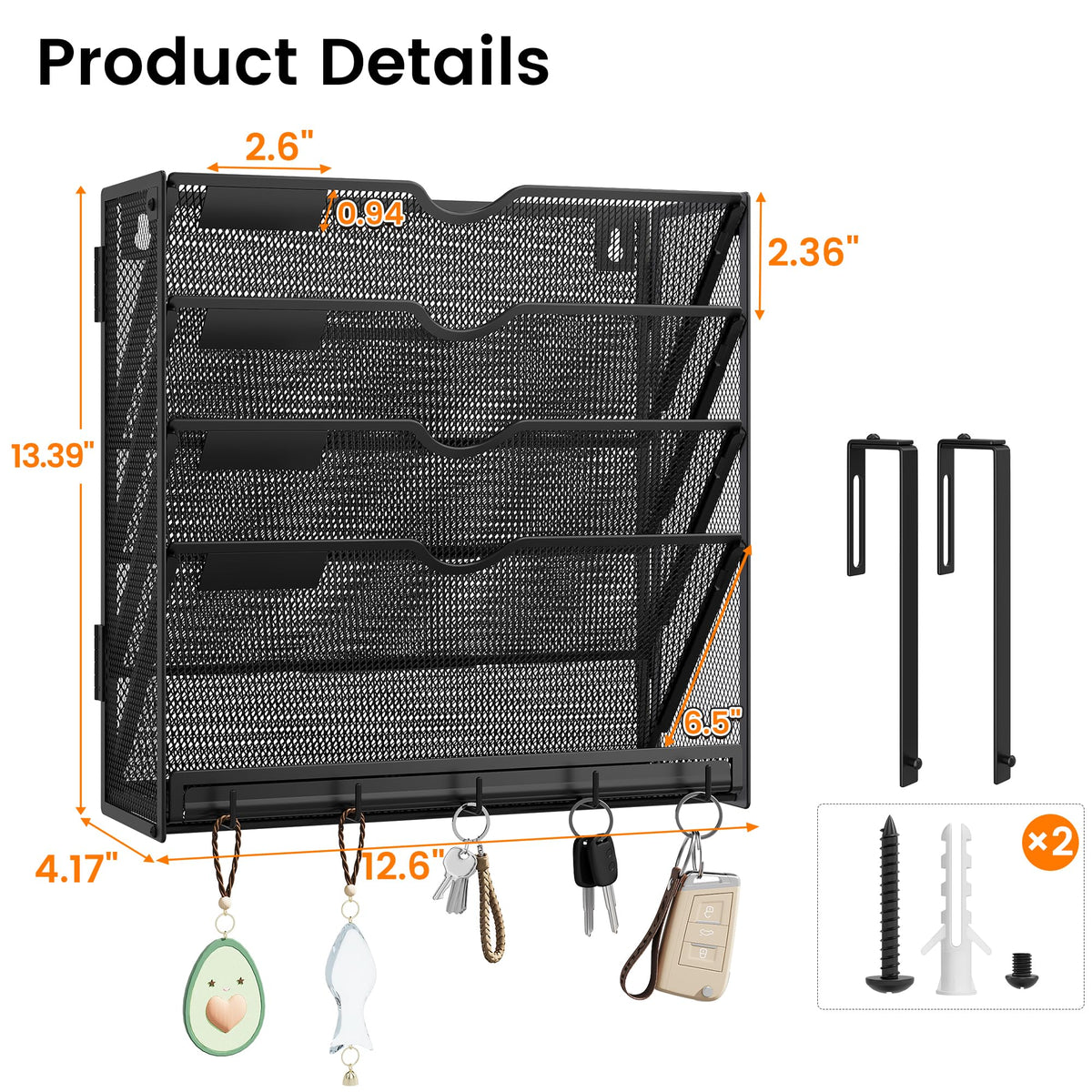 Kinkota Hanging Wall File Organizer 5-Tier Wall Mount Mail Organizer