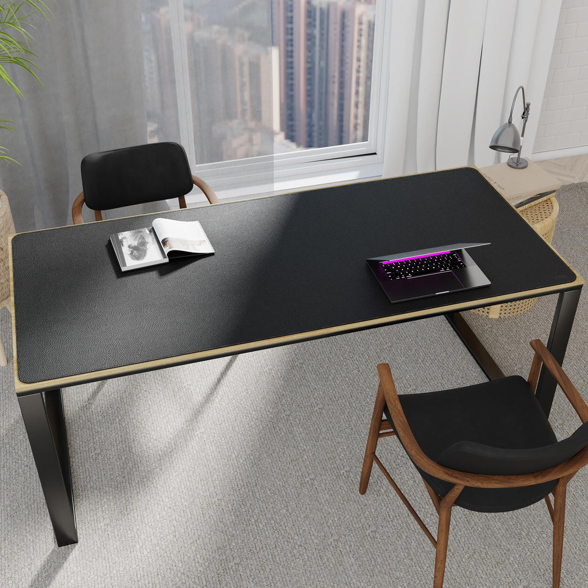 Vyaaa 70.8"x31.5" PU Leather Large Desk Mat (Black) - XXL Extended Mouse pad, Office Desk