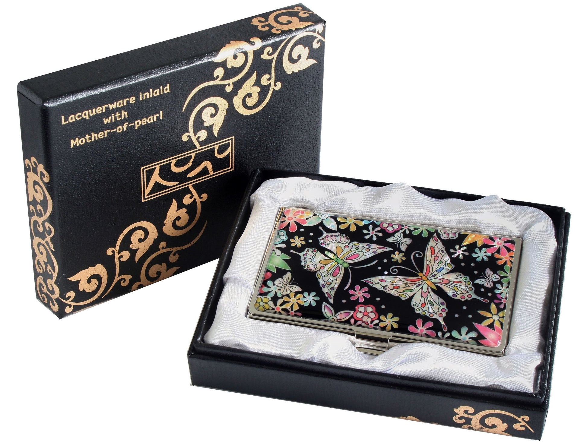 Antique Alive Mother of Pearl Butterfly Design Cash Money Business Credit Name Id Card Holder Case