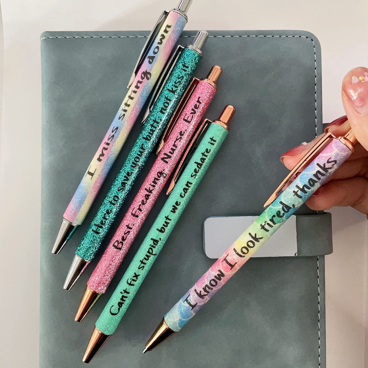 Jxueych Nurse Pen Set of 5 - Funny Metal Pens with Humorous Quotes for Medical Professionals, Desk