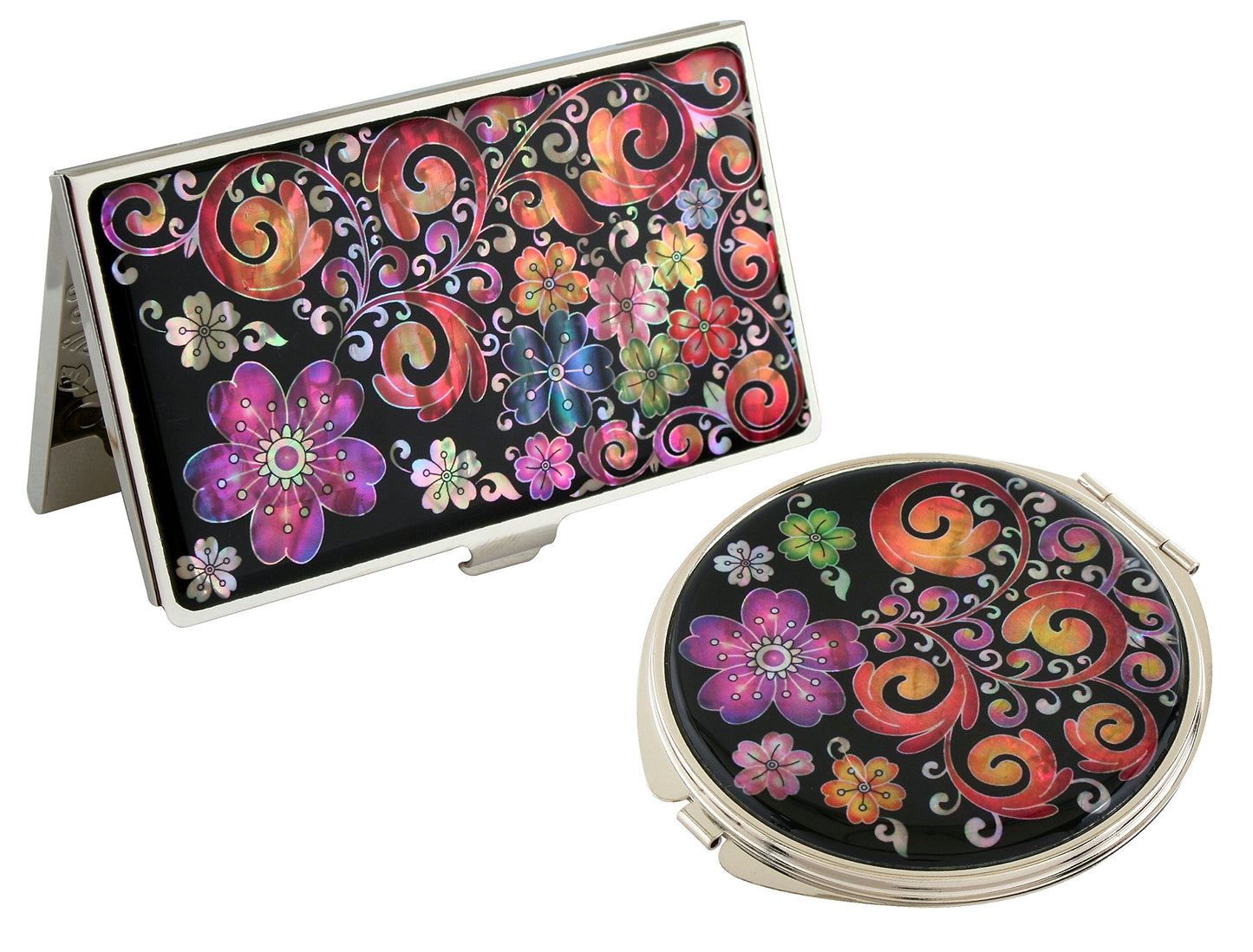 Antique Alive Mother of Pearl Design RFID Blocking Protection Business Card Case, Credit Card