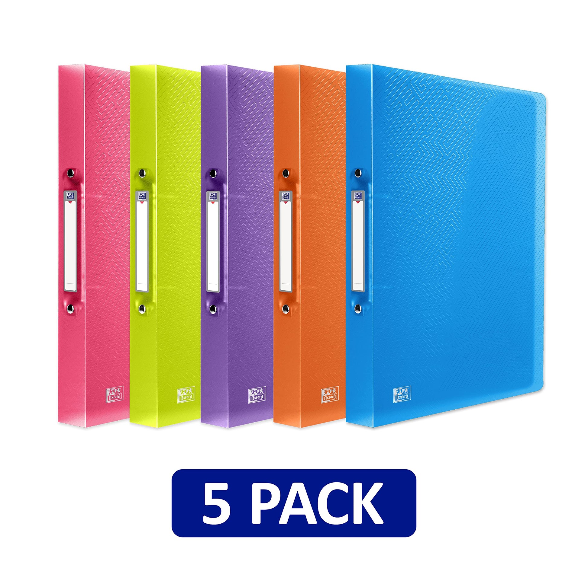 Oxford A4 Ring Binders, 5 Flexible 2-Ring Folders, 40mm, Assorted Colours