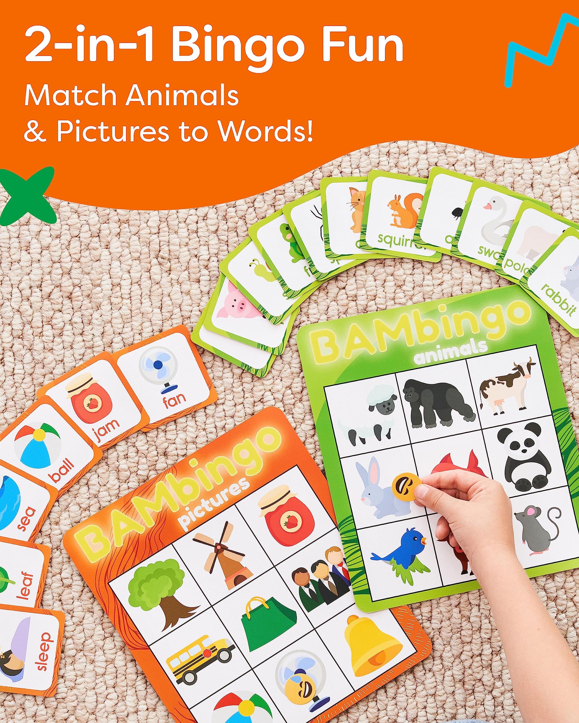 Animal and Picture Bingo Game for Kids - Flash Cards Matching Learning Board Game for Ages 3-6