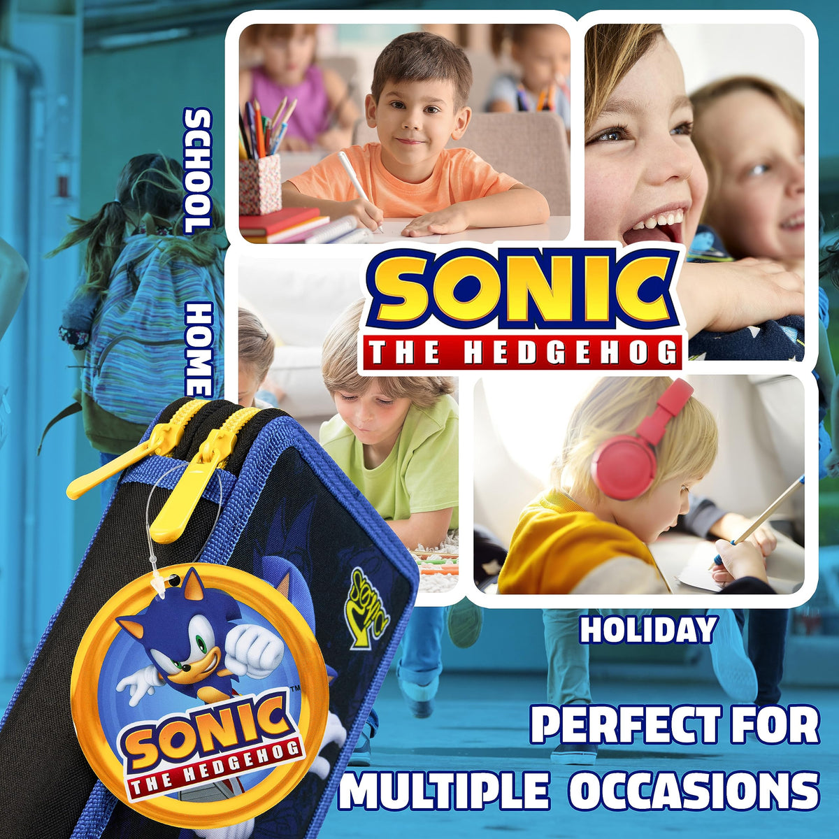 SONIC THE HEDGEHOG Pencil Case for Kids Stationery Set Pens Colored Pencils Mini Notebook School