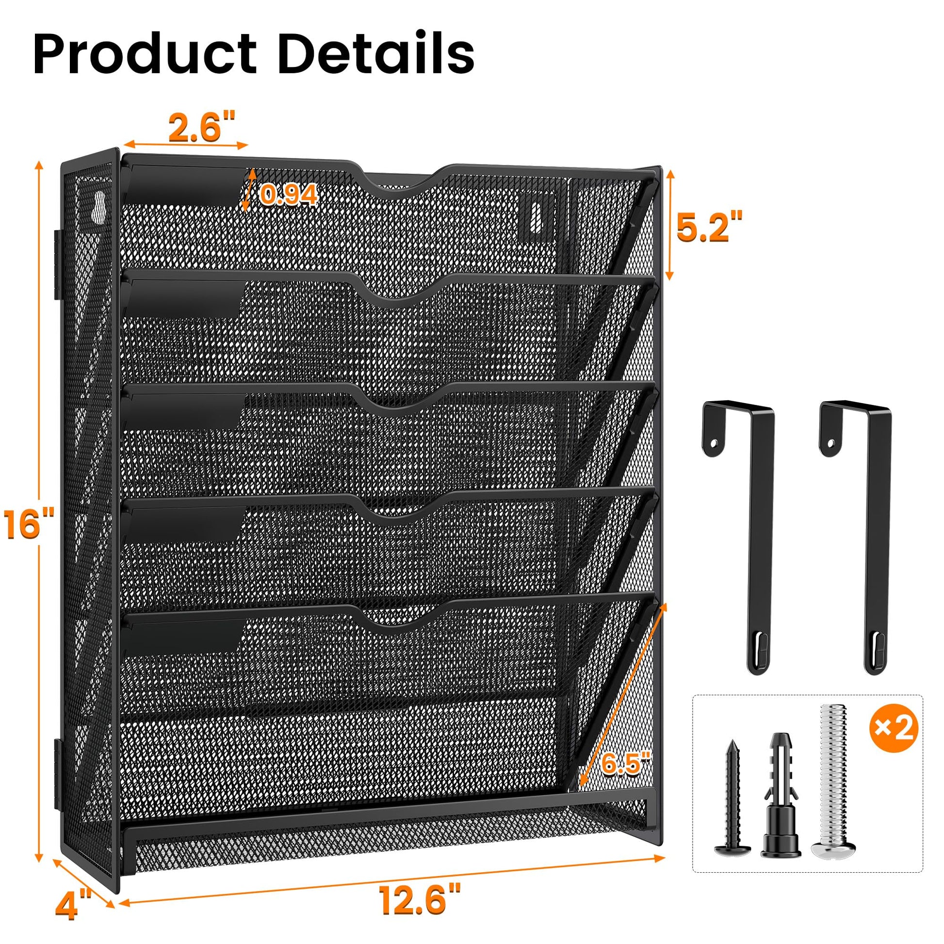 Kinkota Hanging Wall File Organizer 6-Tier Wall Mount Mail Organizer