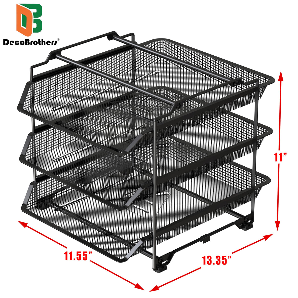 Deco Brothers Stackable Sliding Letter Tray Paper Organizer, 3 Tier, Black