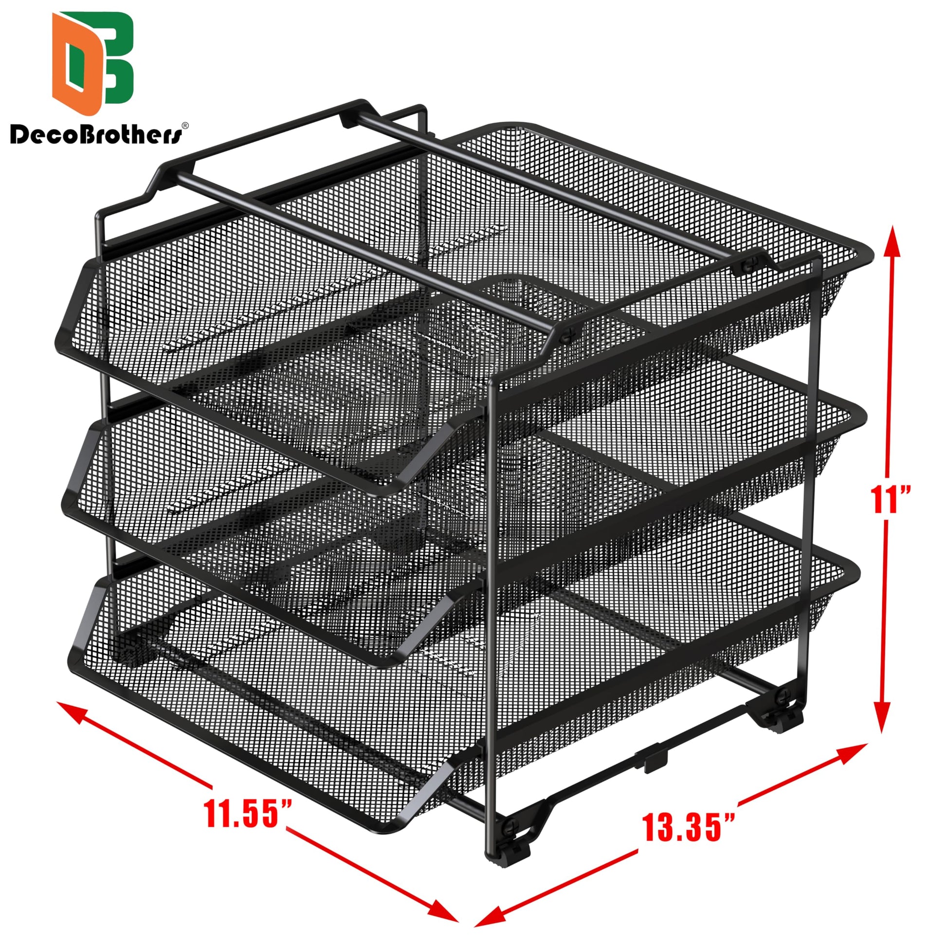 Deco Brothers Stackable Sliding Letter Tray Paper Organizer, 3 Tier, Black