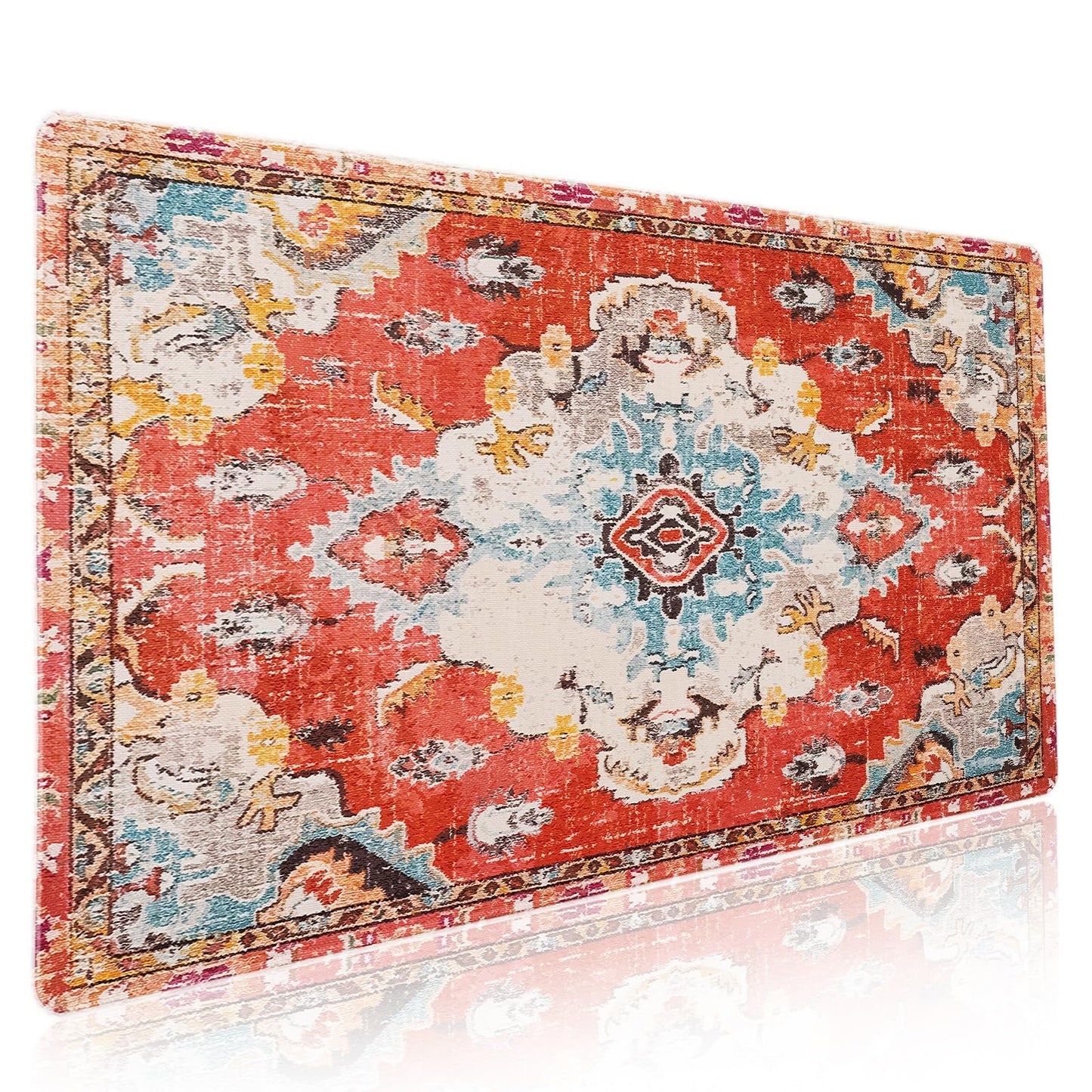 Vintage Rug Mouse Pad XXL Red Orange Retro Carpet Aesthetic Extended Table Mat 90X40 cm Non-Slip
