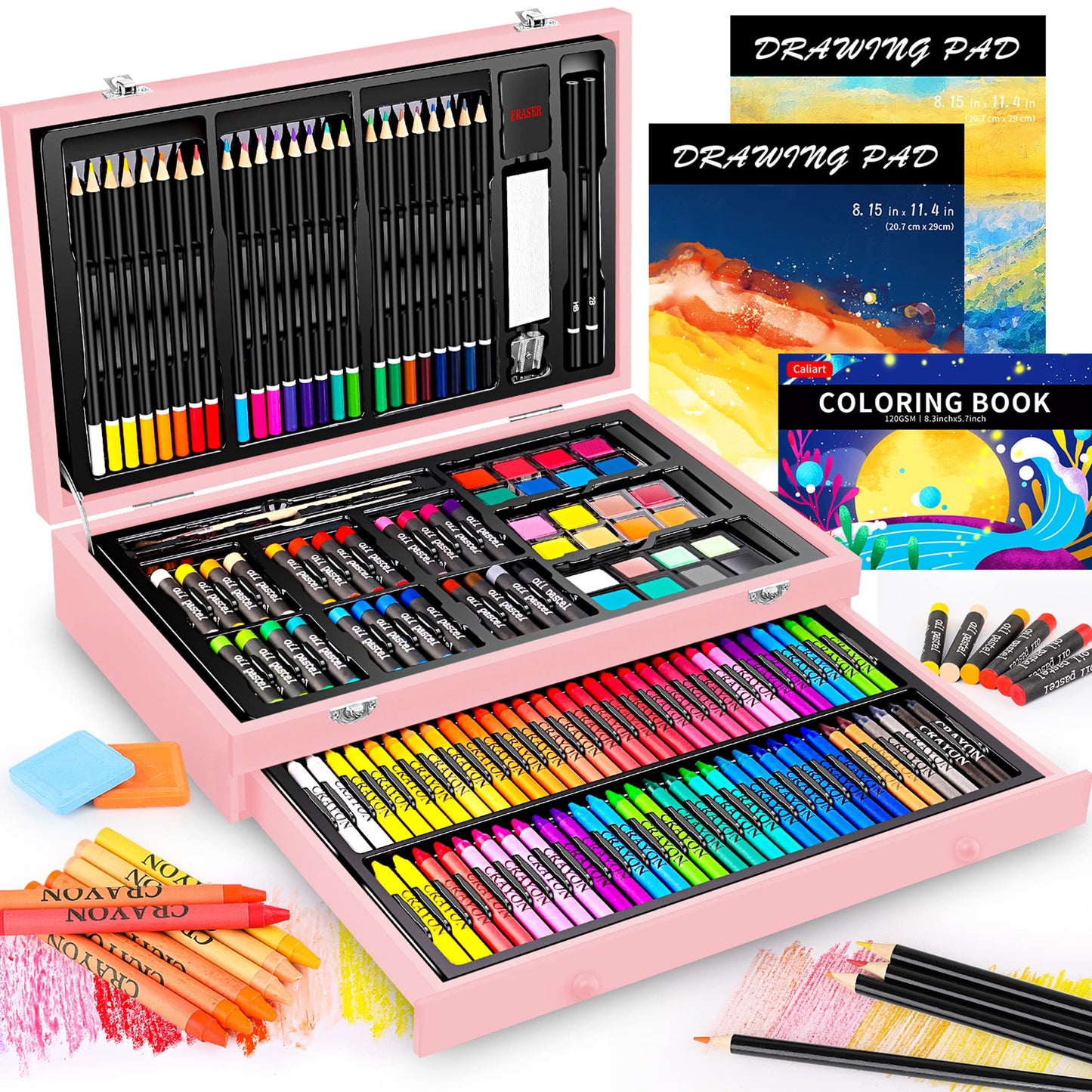 Caliart Art Supplies Kit, 153-Pack Deluxe Drawing Art Set Painting Coloring