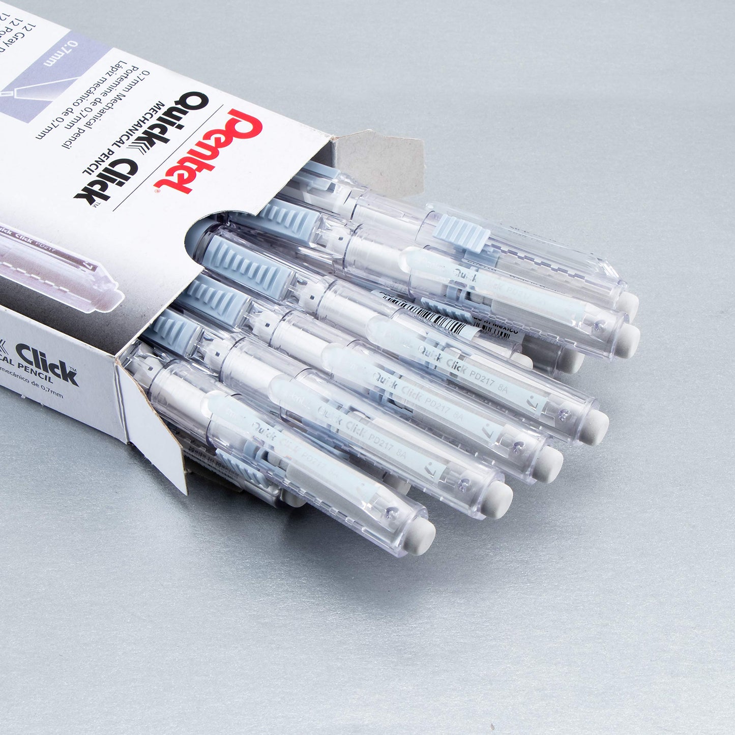 Pentel Quick Click Mechanical Pencil, (0.7mm), Medium, Gray Barrel, Box of 12 Pencils (PD217N)