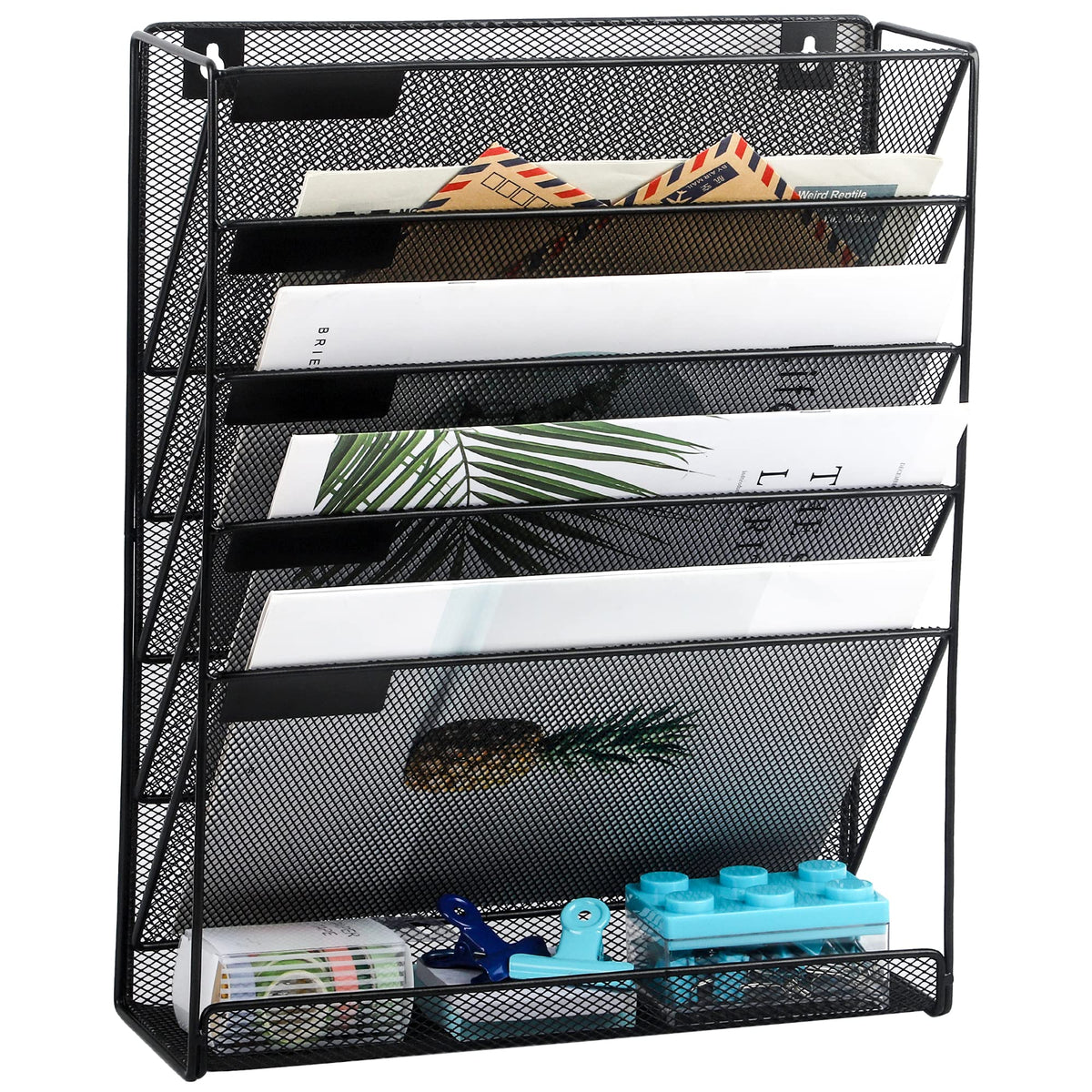 EASEPRES Desk File Organizer Mesh 6-Tier, Hanging Wall Mount Document Organization Stand, Desktop