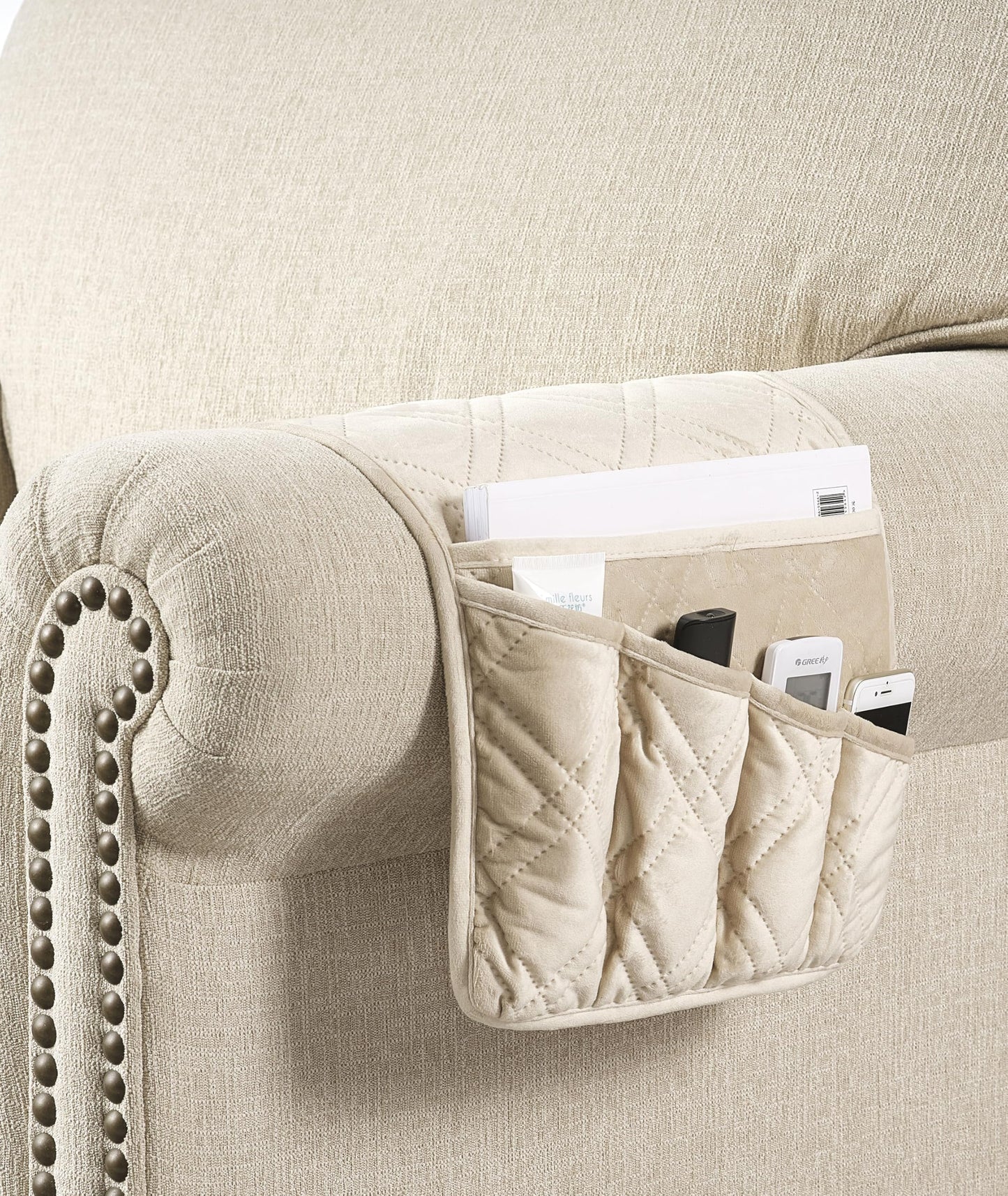 Brilliant Sunshine Beige Velvet Couch Armrest Cover, 35"×13"