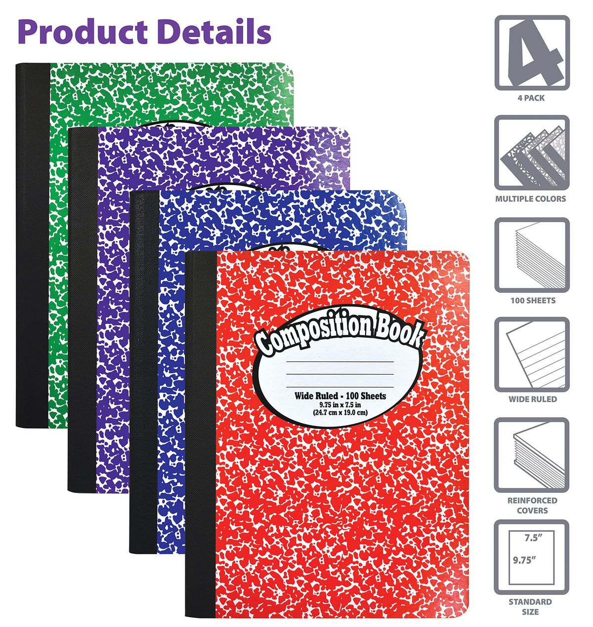 Better Office Products Composition Book Notebook - Hardcover, Wide Ruled (11/32-inch), 100 Sheet